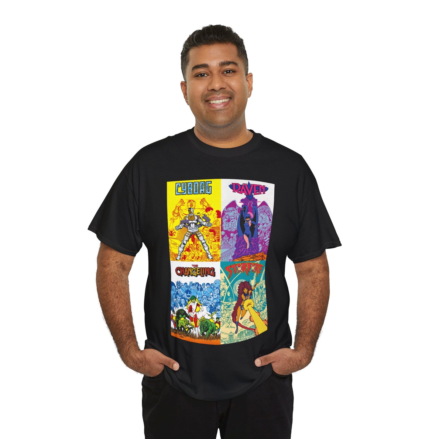Tales of the New Teen Titans T-Shirt - George Perez Art - Cyborg, Raven, Changeling, Starfire - 1980s Mini-Series Showcasing Their Origins - DC Comics