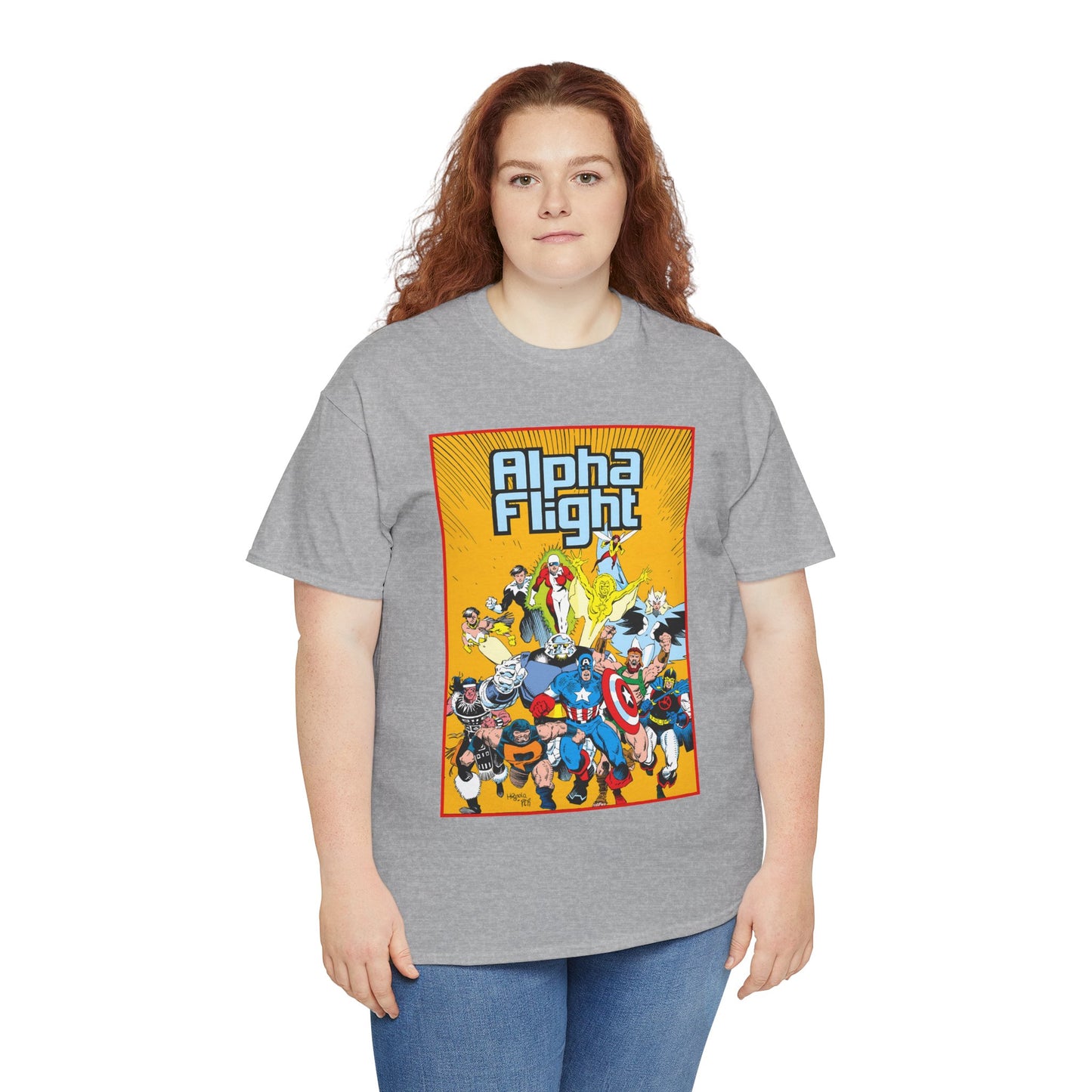 Alpha Flight T-Shirt - Mike Mignola Art - Northstar, Aurora, Snowbird, Shaman, Puck - Avengers: Captain America, Captain Marvel, Hercules, Black Knight - Marvel Comics