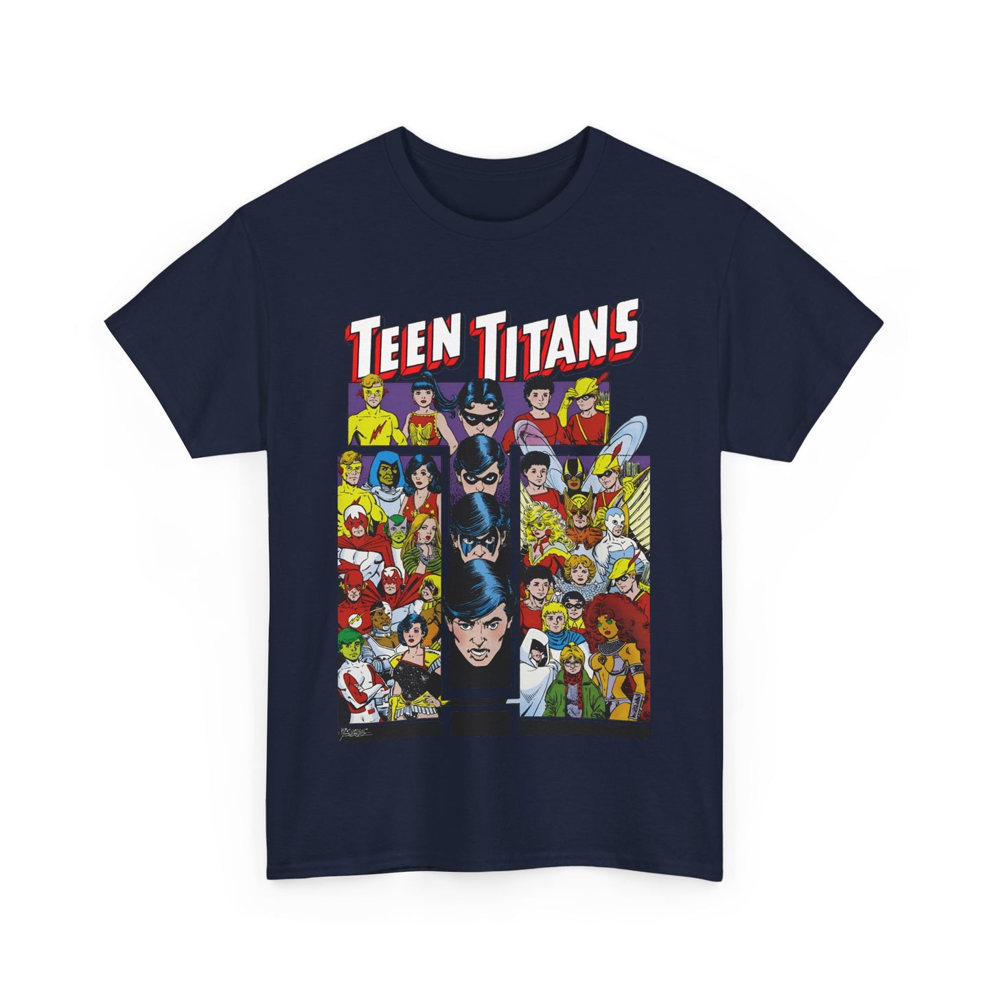 Teen Titans T-Shirt - George Perez Art - Wonder Girl, Bumblebee, Kid Flash, Starfire, Cyborg, Raven, Lilith, Flash, Hawn & Dove, Robin - DC Comics