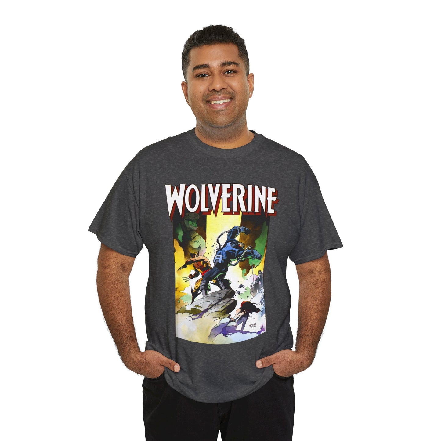 Wolverine T-Shirt - Mike Mignola Art - Jungle Adventure - Savage Land Story - Vs A Dinosaur - Logan, X-Men Member - Marvel Comics