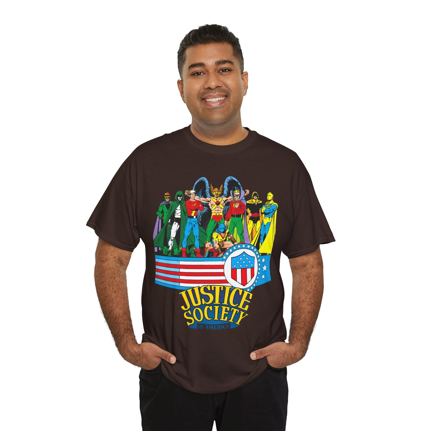 Justice Society of America T-Shirt - Amazing George Perez Art - History of the DC Universe - DC Comics - Dr Fate, Sandman, Flash, Hourman, Spectre, Hawkman