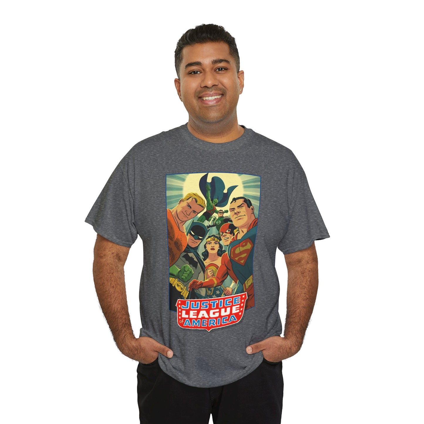 Justice League of America T-Shirt - Michael Cho Art - Superman, Flash, Wonder Woman, Green Lantern, Batman, Martian Manhunter - Silver Age Team - DC Comics