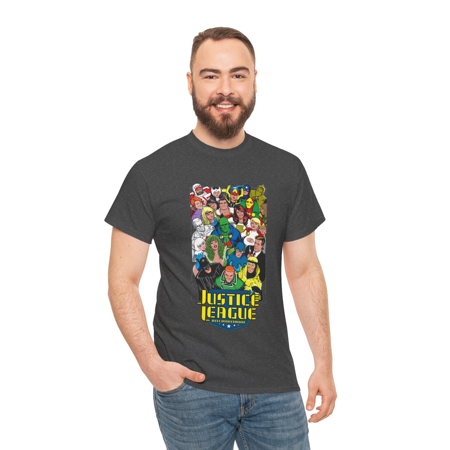 Justice League International T-Shirt - DC Comics - JLI - Kevin Maguire Art - Blue Beetle, Booster Gold, Martian Manhunter, Captain Atom