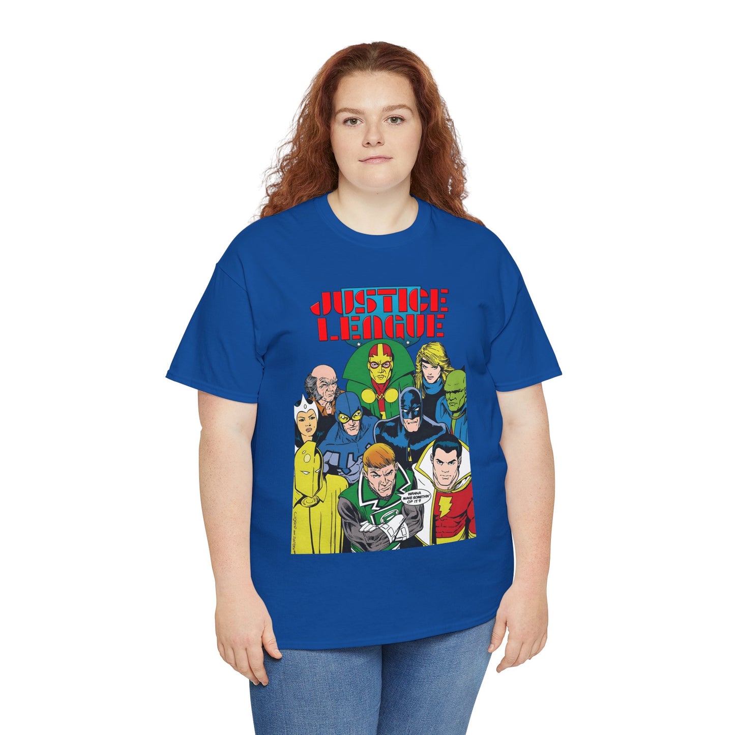 Justice League International T-Shirt - Kevin Maguire Art - JLI - DC Comics - Blue Beetle, Dr Fate, Batman, Mr Miracle, Martian Manhunter - Guy Gardner
