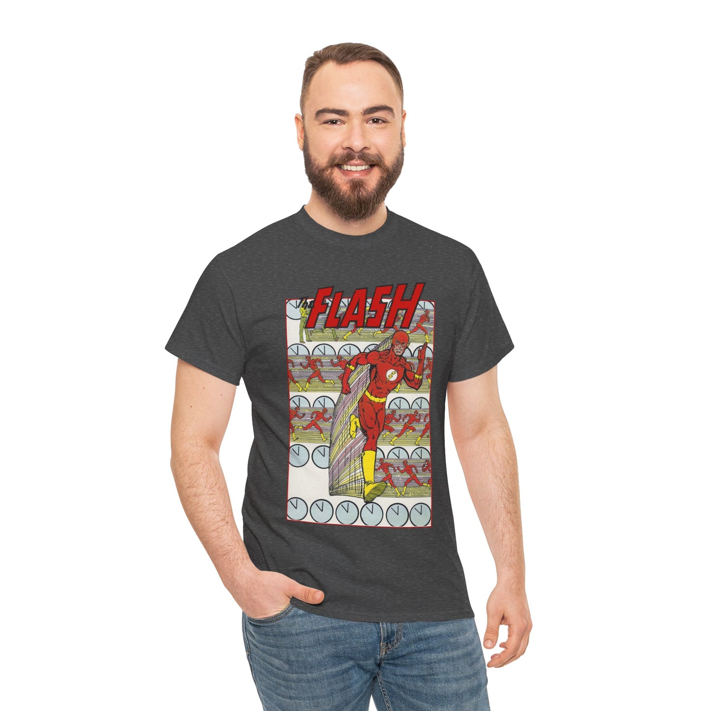 Flash T-Shirt - George Perez Art - JLA Postcard Set - 1980s Art - Justice League of America Satellite Era - Barry Allen, the Fastest Man Alive - DC Comics