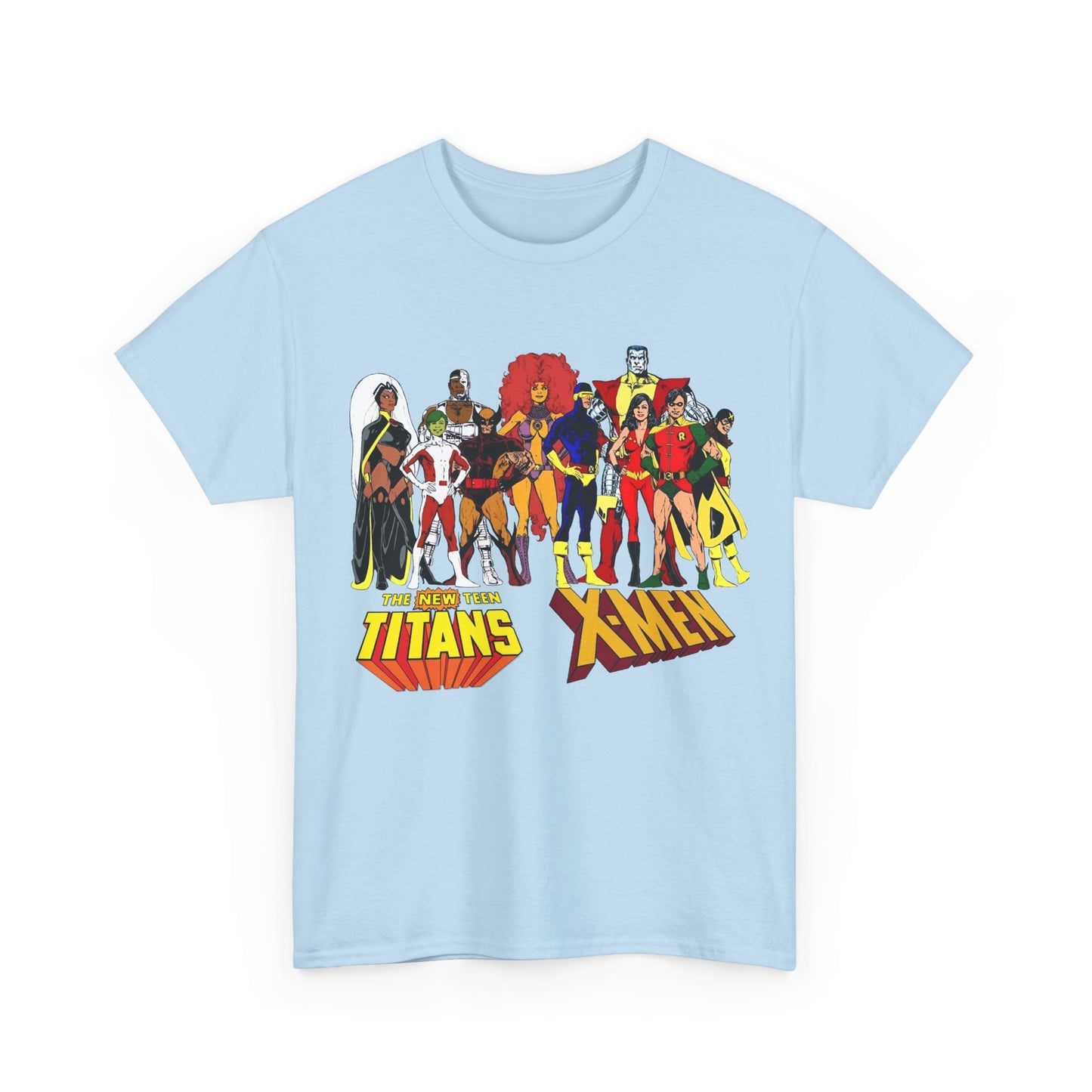 Uncanny X-Men & New Teen Titans T-Shirt - Wolverine, Cyclops, Storm, Wonder Girl, Robin, Cyborg, Raven - Phil Jimenez Art - DC Comics/Marvel Comics Crossover