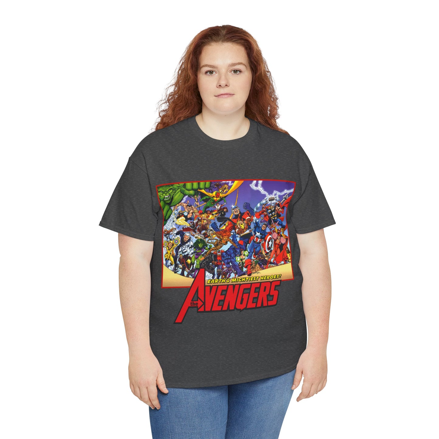 Avengers T-Shirt - George Perez Art - Marvel Comics - Captain America, Iron Man, Thor, She-Hulk, Hawkeye, Vision, Quicksilver - Classic Cover