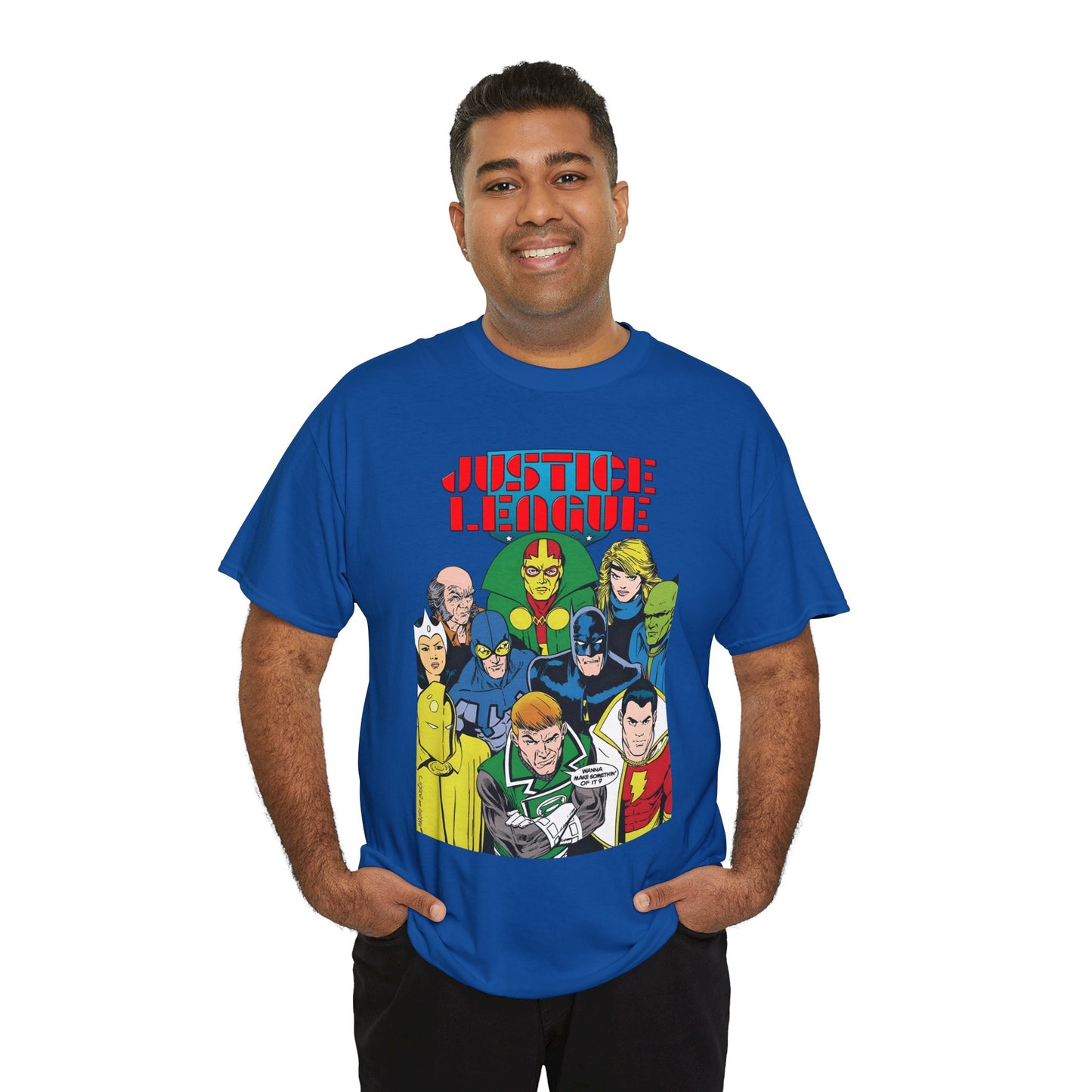 Justice League International T-Shirt - Kevin Maguire Art - JLI - DC Comics - Blue Beetle, Dr Fate, Batman, Mr Miracle, Martian Manhunter - Guy Gardner