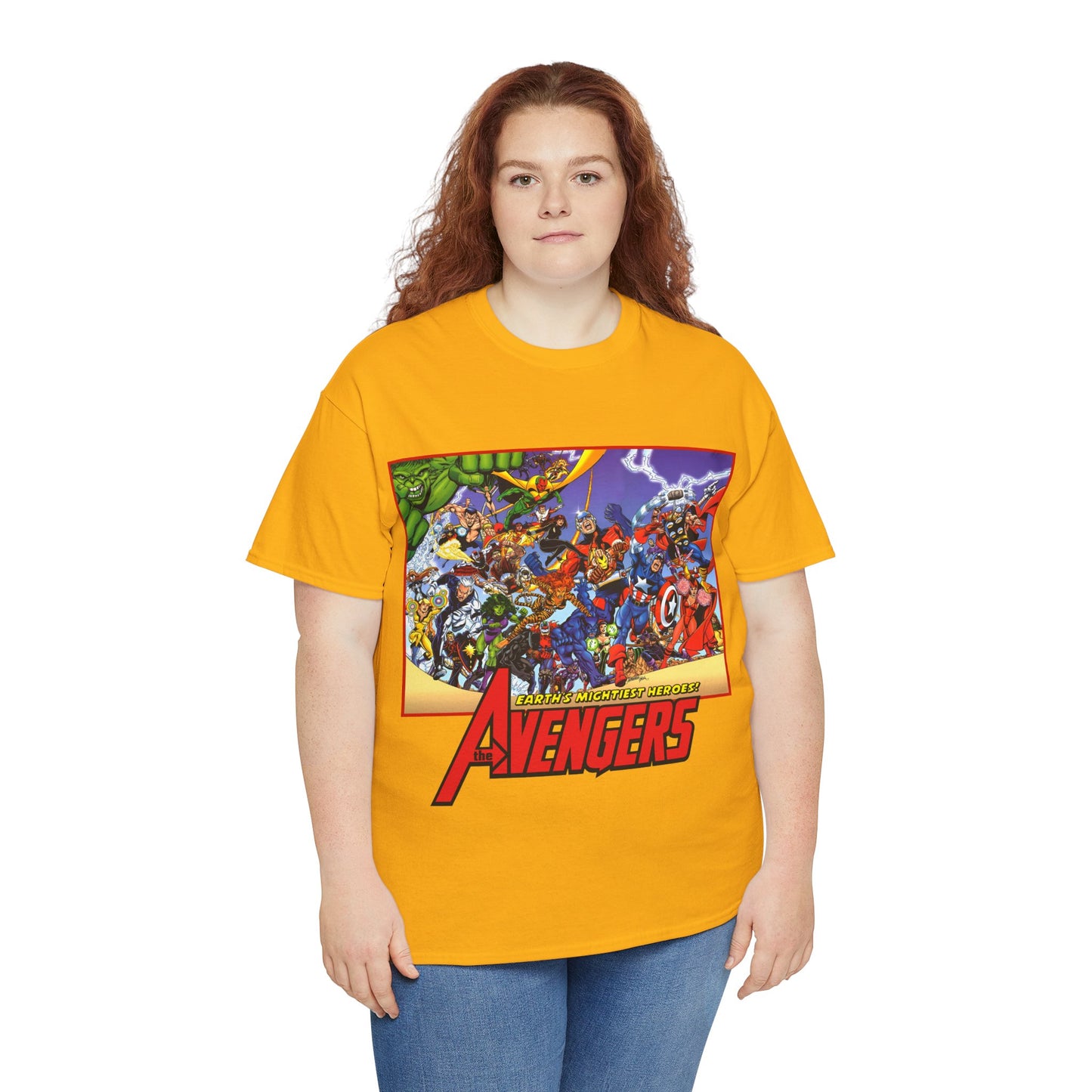 Avengers T-Shirt - George Perez Art - Marvel Comics - Captain America, Iron Man, Thor, She-Hulk, Hawkeye, Vision, Quicksilver - Classic Cover