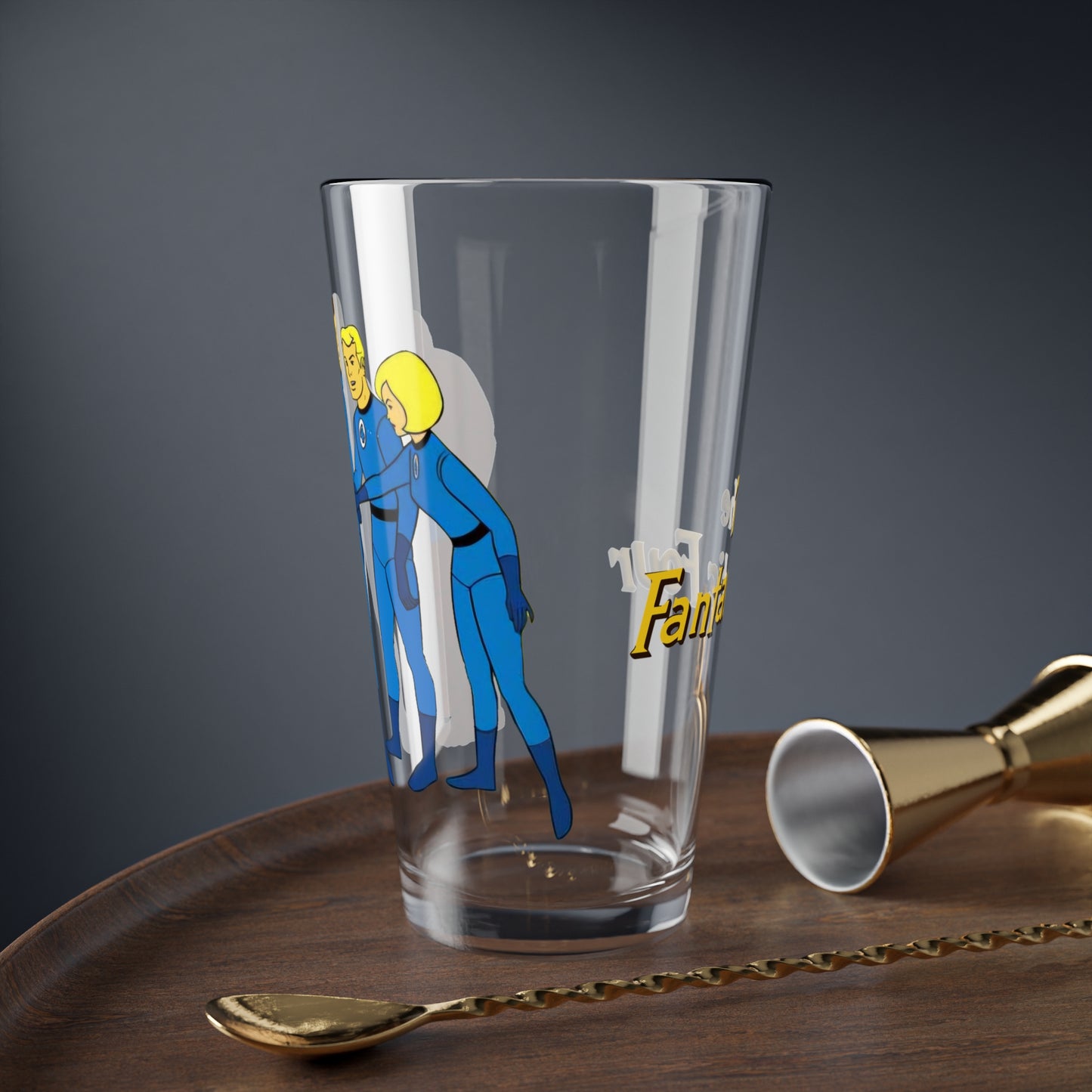 Fantastic Four Pint Glass, 16oz - Hanna-Barbera 1960s Cartoon - Marvel Comics TV Series - Human Torch, The Thing, Invisible Woman, Reed Richards