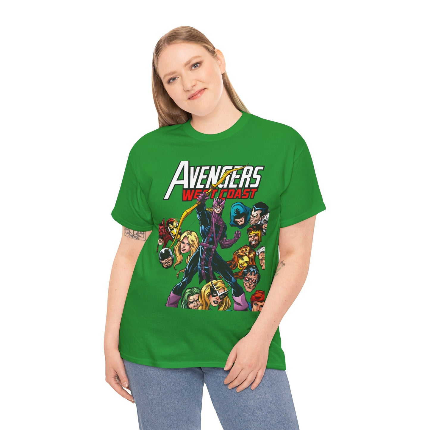 Avengers West Coast T-Shirt - Bob Hall Art - Hawkeye, Iron Man, Wonder Man, Tigra, Mockingbird - Marvel Comics Team