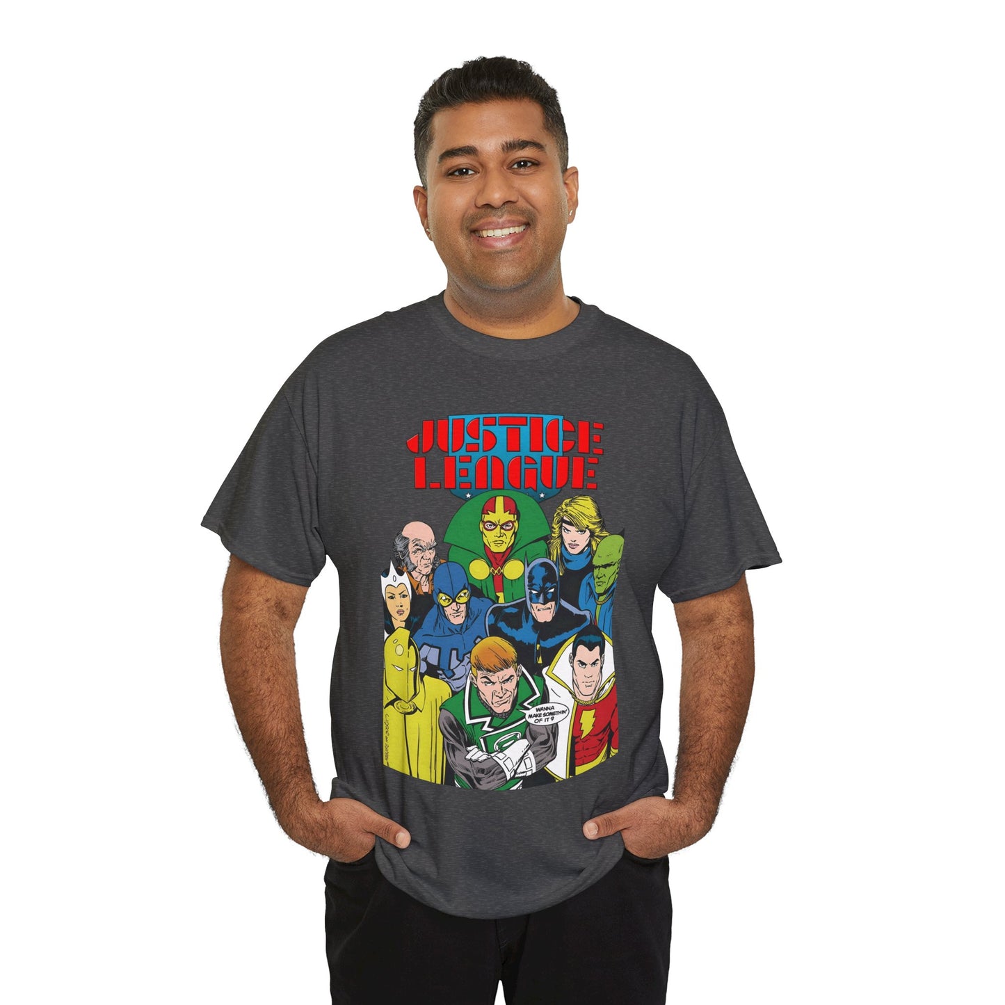 Justice League International T-Shirt - Kevin Maguire Art - JLI - DC Comics - Blue Beetle, Dr Fate, Batman, Mr Miracle, Martian Manhunter - Guy Gardner