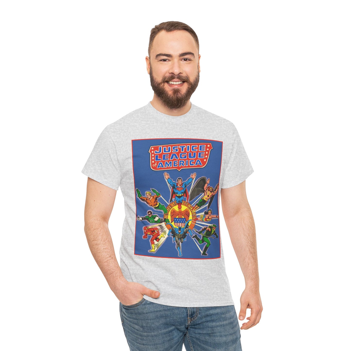 Justice League Treasury Edition T-Shirt - Superman, Wonder Woman, Flash, Hawkman, Batman, Green Arrow, Green Lantern - DC Comics