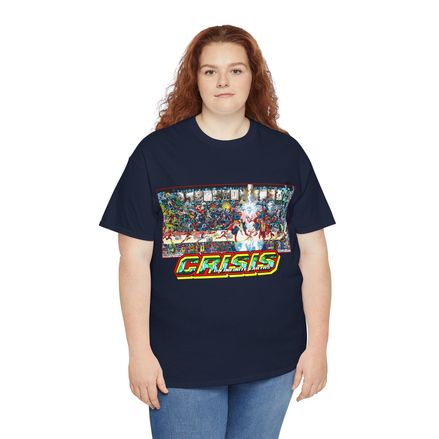 Crisis on Infinite Earths T-Shirt - Jerry Ordway/George Perez Art - Updated 2025 Poster Art - Superman, Wonder Woman, Supergirl, Flash, Harbinger, Pariah, Obsidian, Firestorm - DC Comics