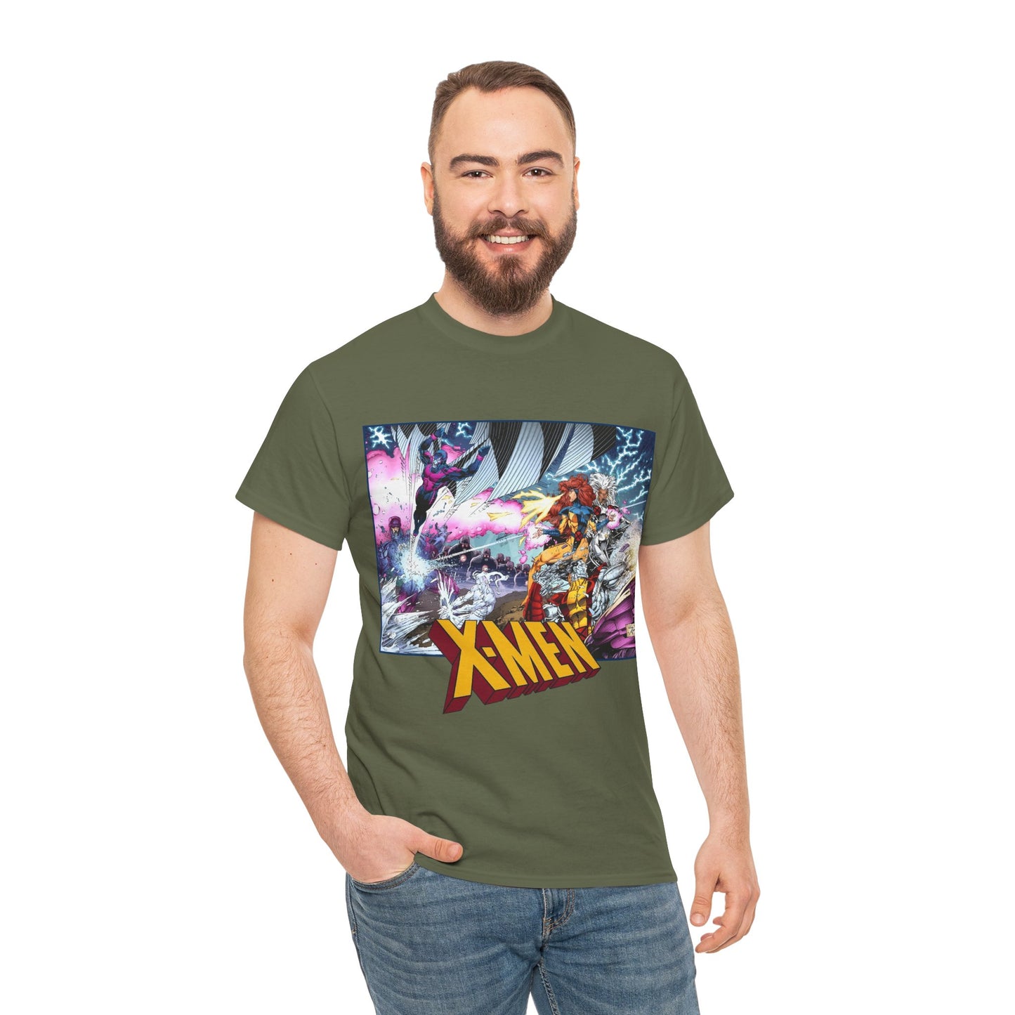 X-Men T-Shirt - Whilce Portacio Art - Storm, Jean Grey, Archangel, Iceman - Fighting Sentinels - Marvel Comics