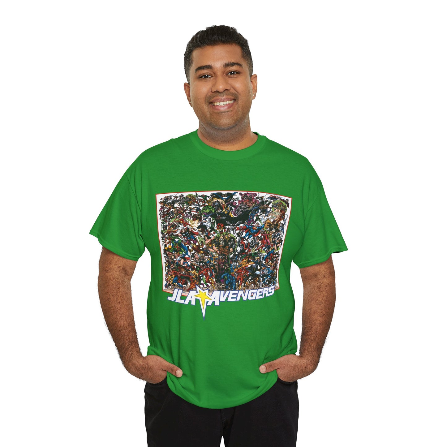 JLA Vs Avengers T-Shirt - Stunning, Classic George Perez Art - DC & Marvel 200s Crossover - Superman, Thor, Wonder Woman, Captain America, Flash, Black Panther, Iron Man, Batman