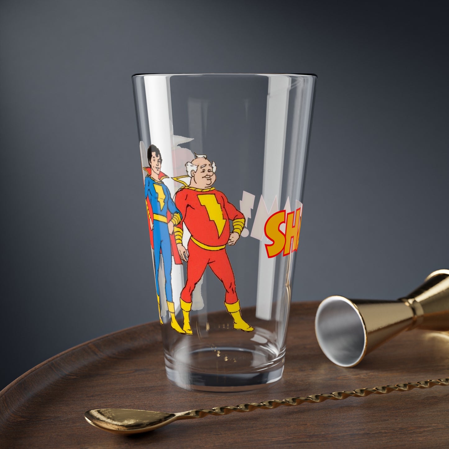Shazam Pint Glass, 16oz - Marvel Family - Mary Marvel, Captain Marvel Jr, Uncle Marvel - Filmation 1970s Cartoon - DC Comics Characters