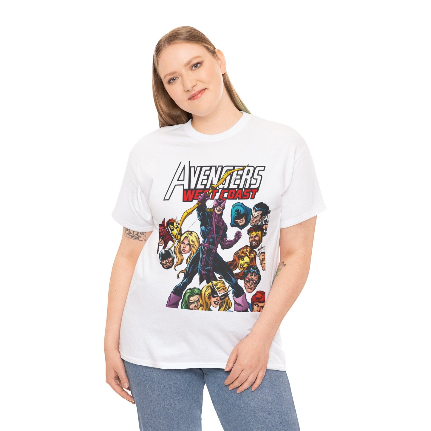 Avengers West Coast T-Shirt - Bob Hall Art - Hawkeye, Iron Man, Wonder Man, Tigra, Mockingbird - Marvel Comics Team