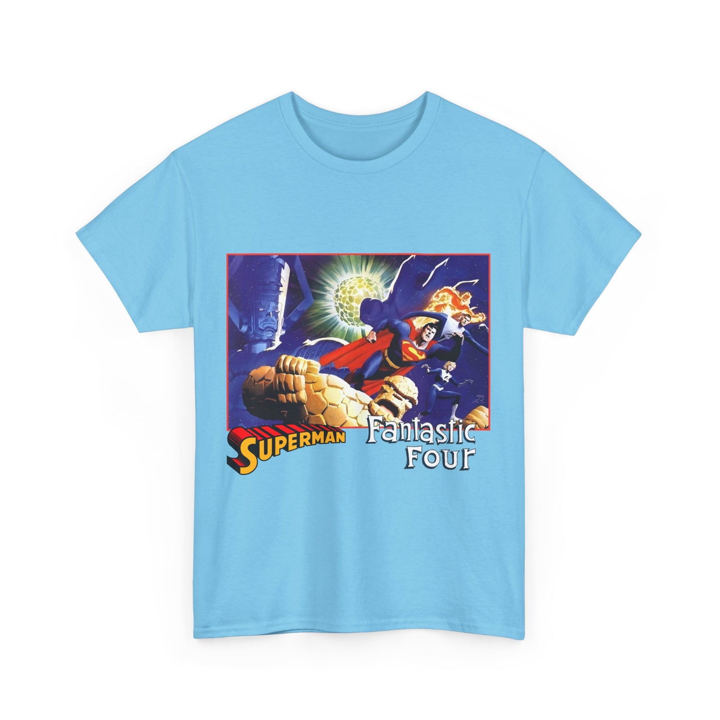 Superman & Fantastic Four T-Shirt - Marvel, DC Comics - Alex Ross, Dan Jurgens - 1990s Crossover Vs Galactus