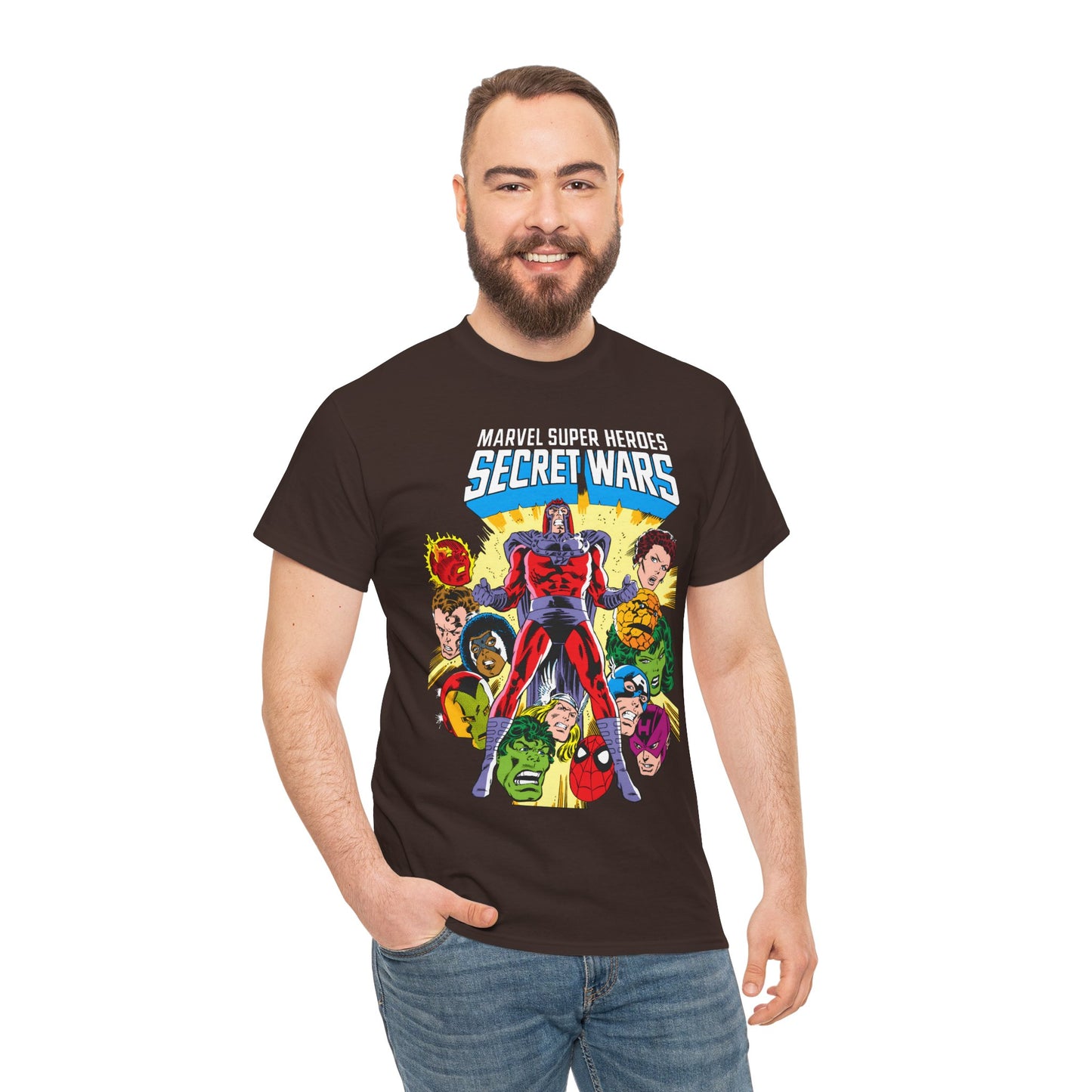 Marvel Super Heroes Secret Wars T-Shirt - Magneto, Captain America, Iron Man, She-Hulk, Hulk, Human Torch, Captain Marvel, Hawkeye - Marvel Comics