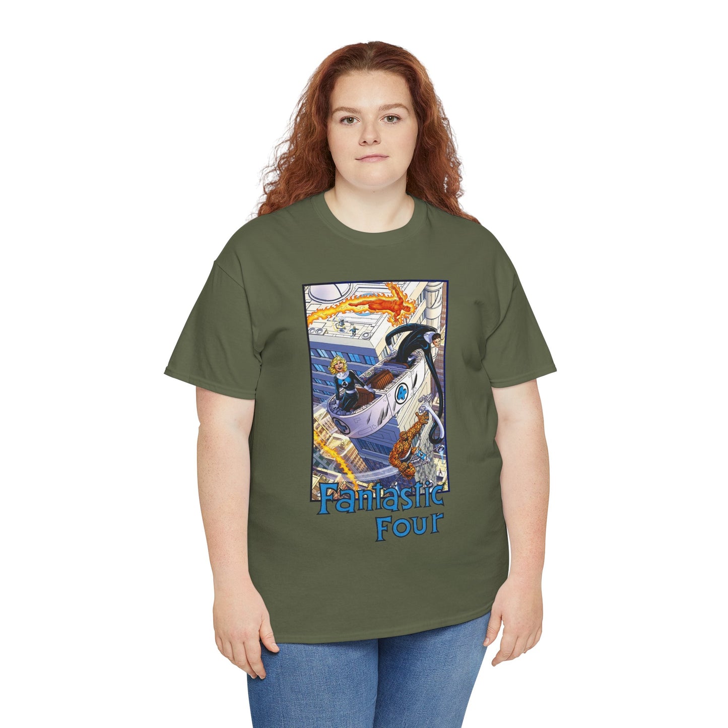 Fantastic Four T-Shirt - John Byrne Art - Invisible Woman, Thing, Human Torch, Reed Richards - Fantasticar, Baxter Building - Marvel Comics