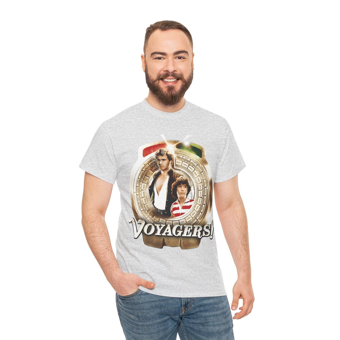Voyagers T-Shirt - Jon-Erik Hexum, Meeno Peluce - Omni - Popular 1980s Time Travel TV Show - Cult Classic