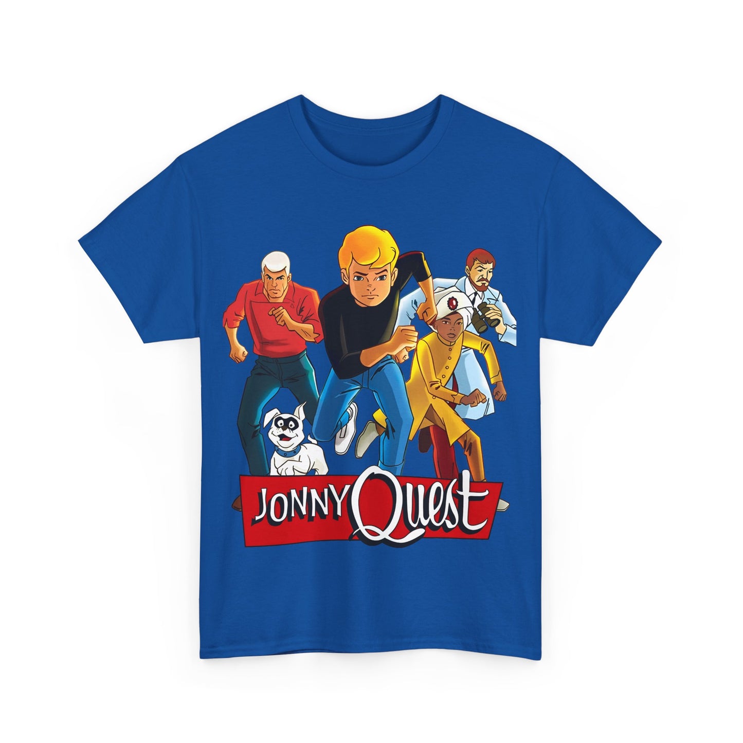 Jonny Quest T-Shirt - Popular Hanna-Barbera Cartoon Characters from the 1960s Adventure TV Show - Dr Benton, Hadji, Race Bannon, Bandit the Dog