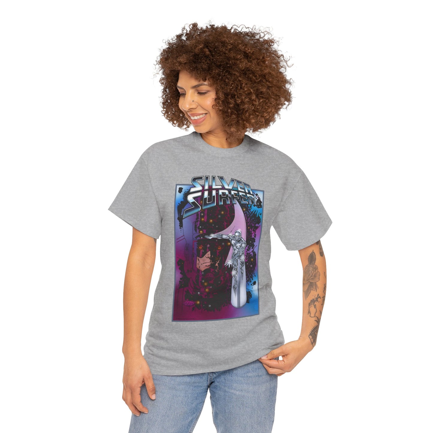 Silver Surfer & Galactus T-Shirt - John Byrne Art - Fantastic Four Connection - Former Herald, Norrin Radd - Marvel Comics