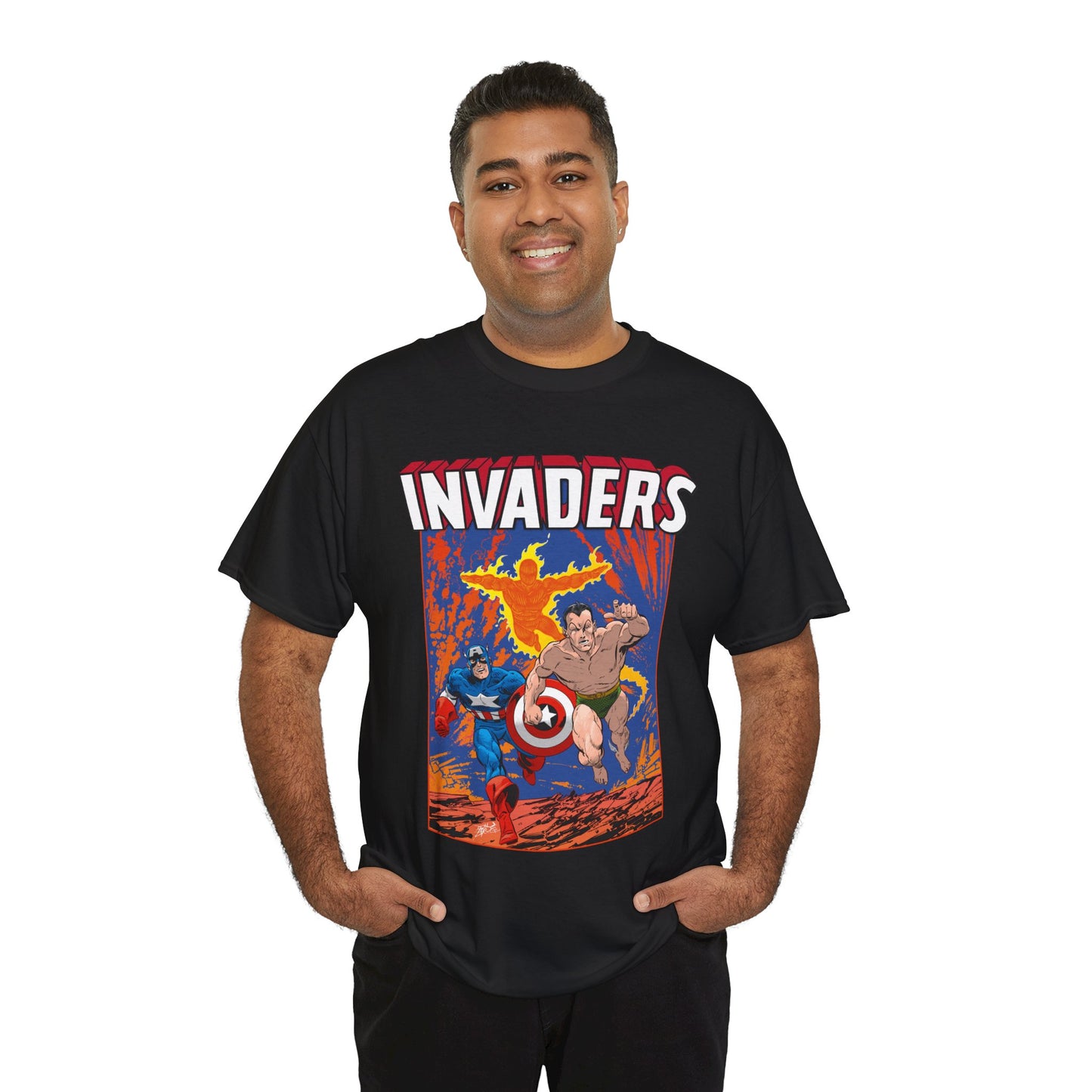 Invaders T-Shirt - John Byrne Art - Captain America, Namor, Human Torch - Marvel Comics Golden Age Characters