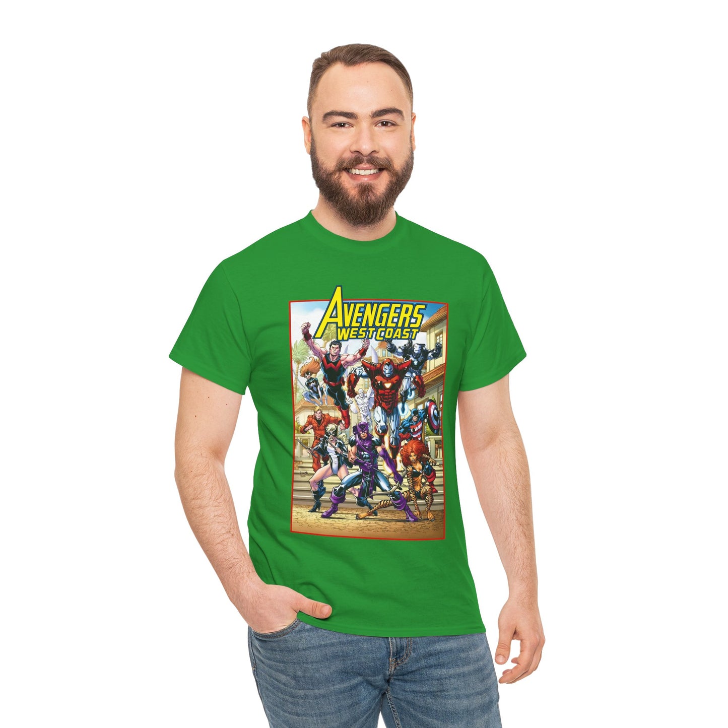 West Coast Avengers T-Shirt - Todd Nauck Art - Hawkeye, Iron Man, Wonder Man, Tigra, Vision - Marvel Comics