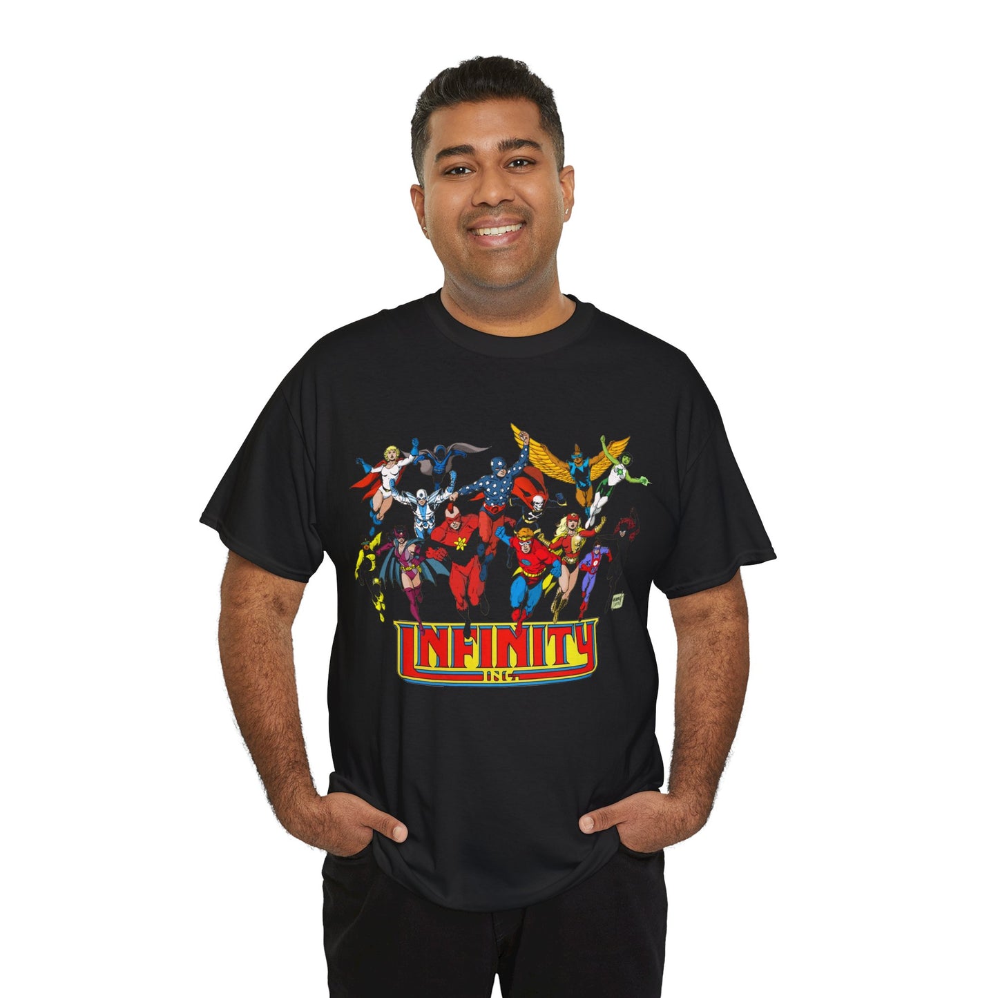 Infinity Inc Shirt - Tom Grummett Art - Jade, Obsidian, Huntress, Power Girl, Fury, Silver Scarab, Wildcat, Star-Spangled Kid - JSA Successors - DC Comics