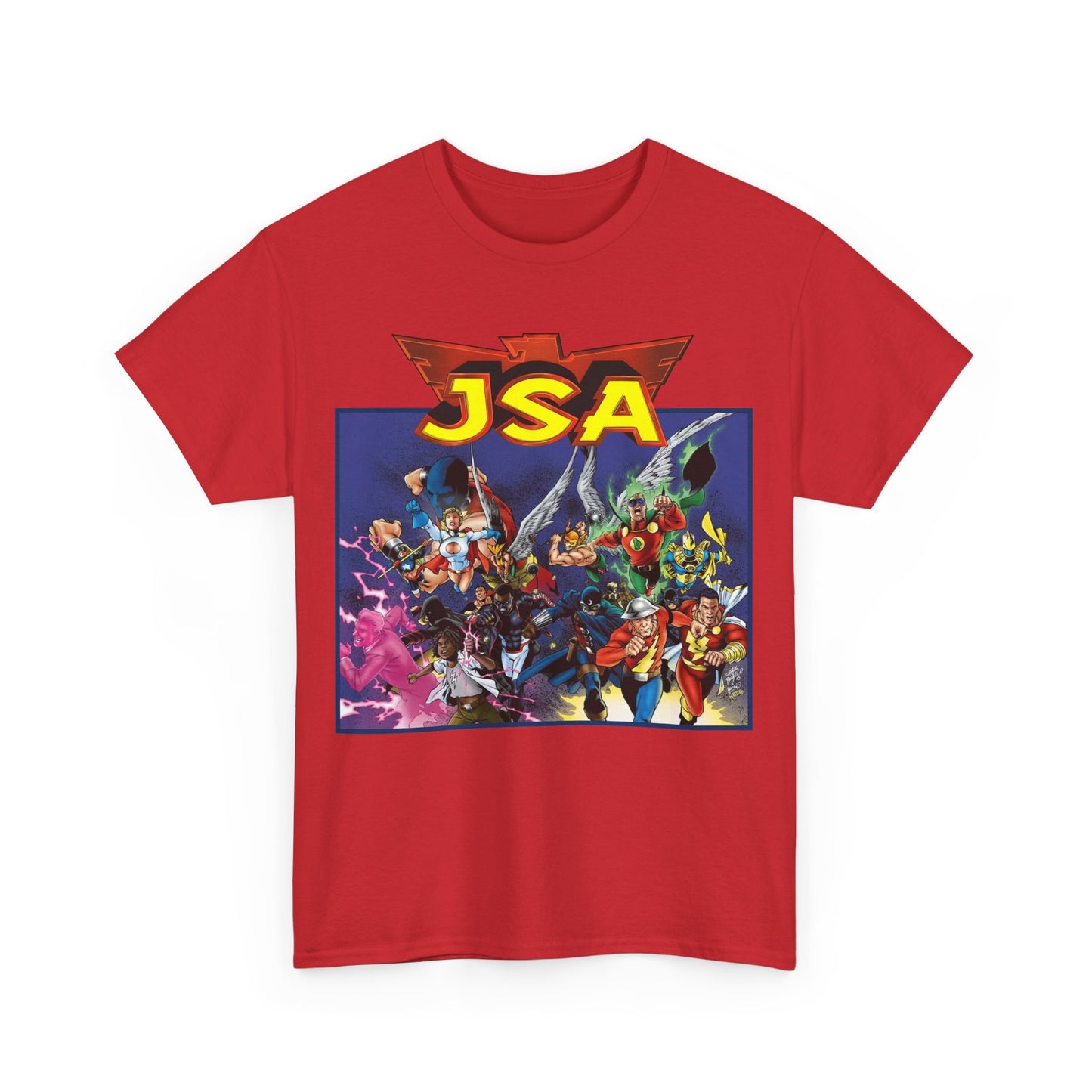 JSA T-Shirt - Carlos Pacheco Art - Green Lantern, Power Girl, Hawkgirl, Black Adam, Flash, Dr Fate, Hawkman - DC Comics - Justice Society of America