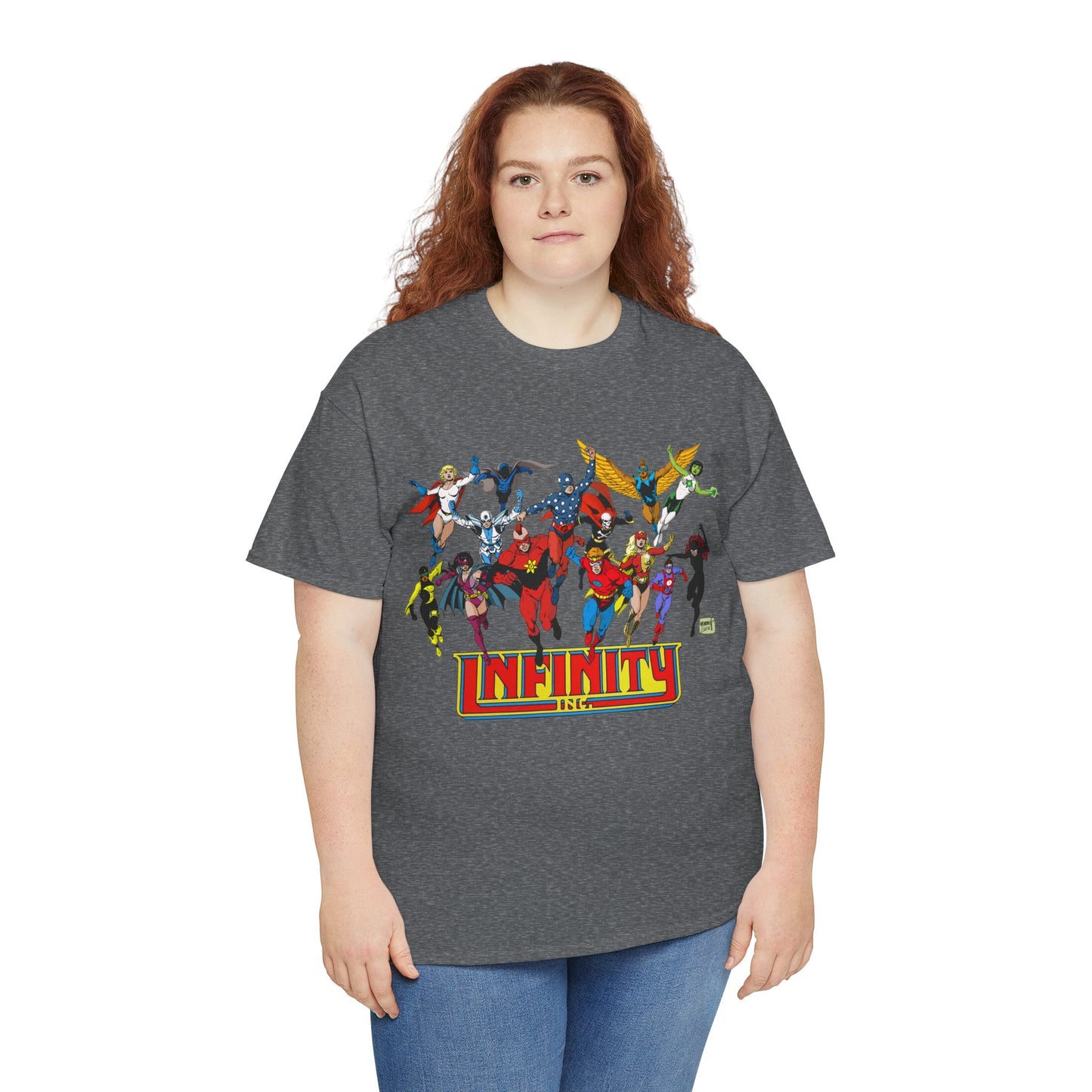 Infinity Inc Shirt - Tom Grummett Art - Jade, Obsidian, Huntress, Power Girl, Fury, Silver Scarab, Wildcat, Star-Spangled Kid - JSA Successors - DC Comics