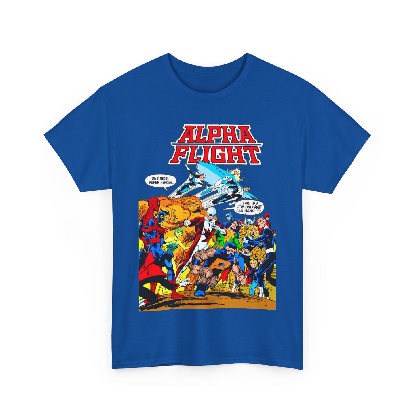 Alpha Flight T-Shirt - John Byrne Art - Sasquatch, Aurora, Northstar, Guardian, Puck, Shaman, Snowbird - Canada's Super Team - Marvel Comics