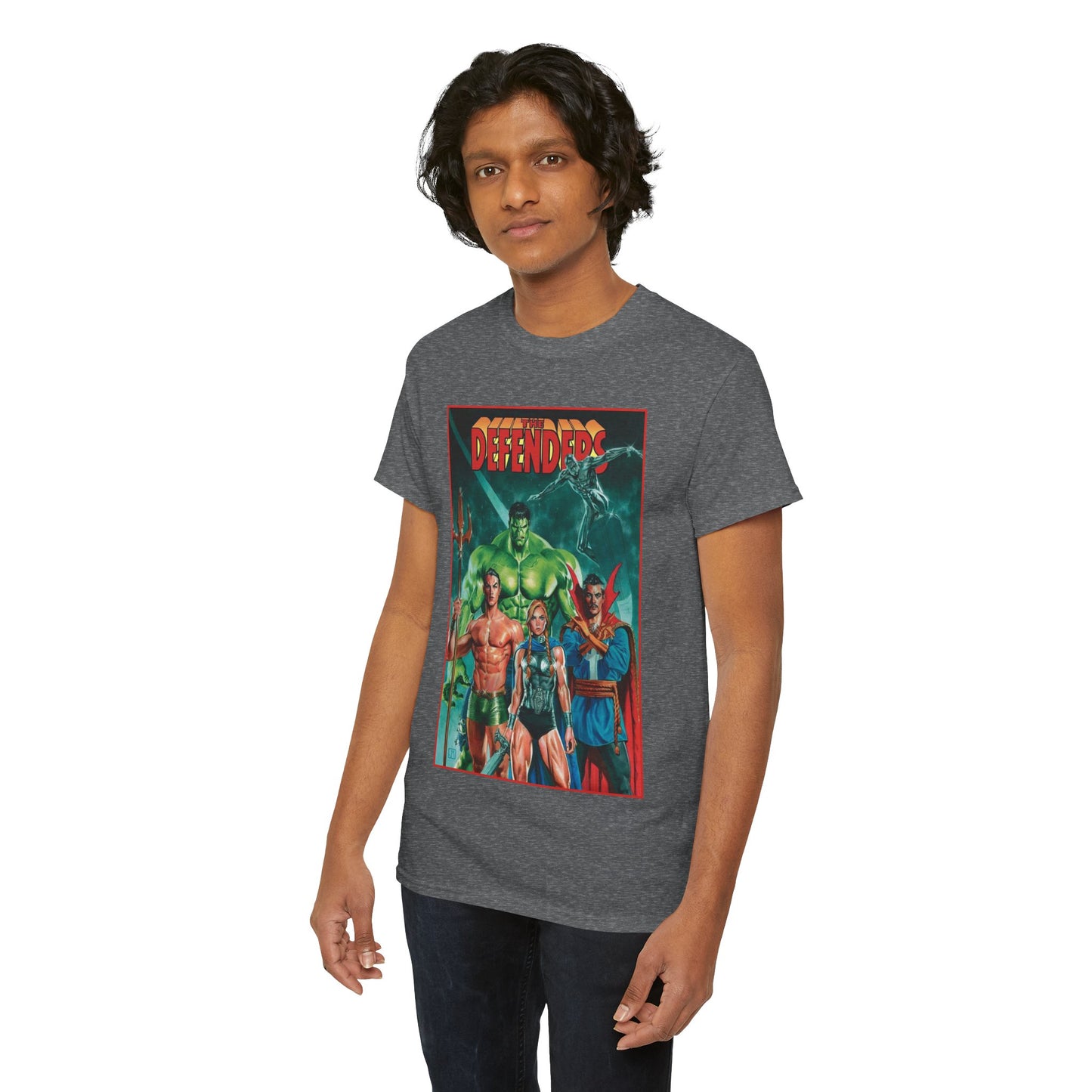 Defenders T-Shirt - Dr Strange, Valkyrie, Hulk, Namor, Silver Surfer - Marvel Comics - Popular 1970s Series