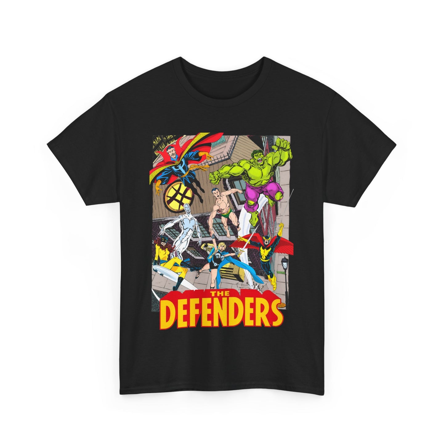 Defenders T-Shirt - John Byrne Art - Marvel Comics - Dr Strange, Nighthawk, Hulk