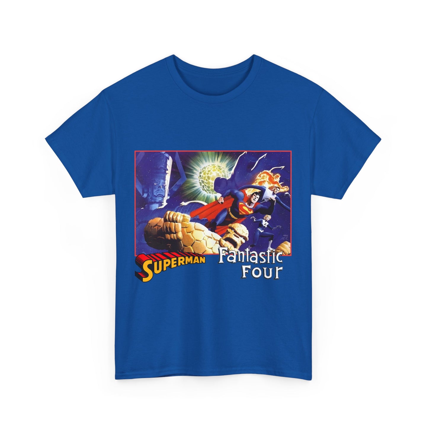 Superman & Fantastic Four T-Shirt - Marvel, DC Comics - Alex Ross, Dan Jurgens - 1990s Crossover Vs Galactus