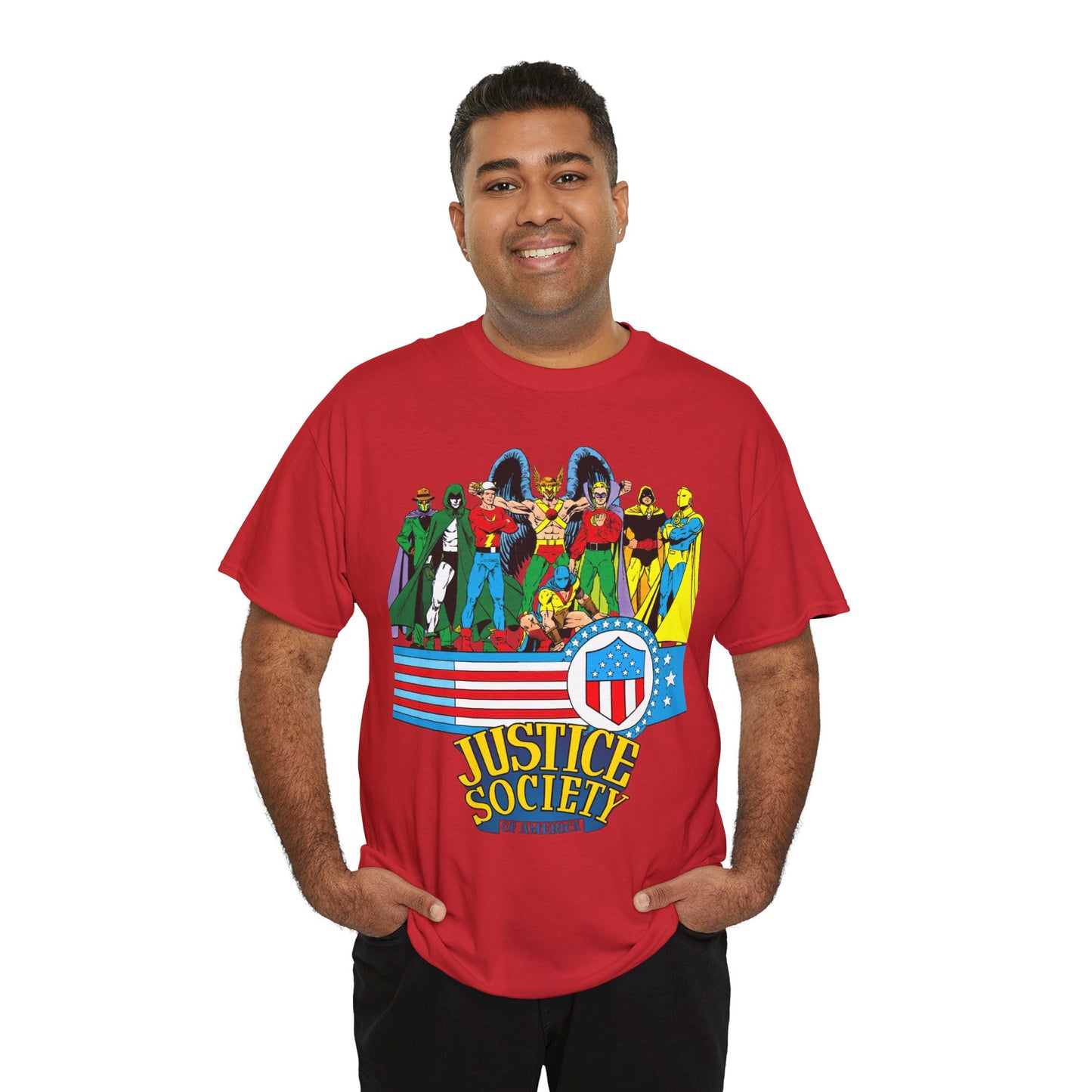 Justice Society of America T-Shirt - Amazing George Perez Art - History of the DC Universe - DC Comics - Dr Fate, Sandman, Flash, Hourman, Spectre, Hawkman