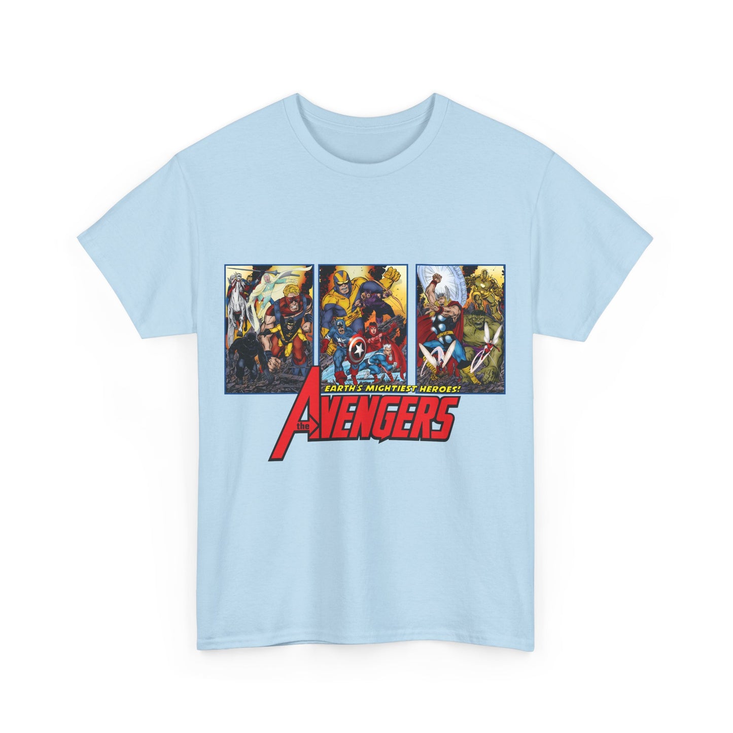 Avengers T-Shirt - John Byrne Art - Thor, Captain America, Iron Man, Hulk, Scarlet Witch, Wasp, Quicksilver, The Black Knight - Marvel Comics