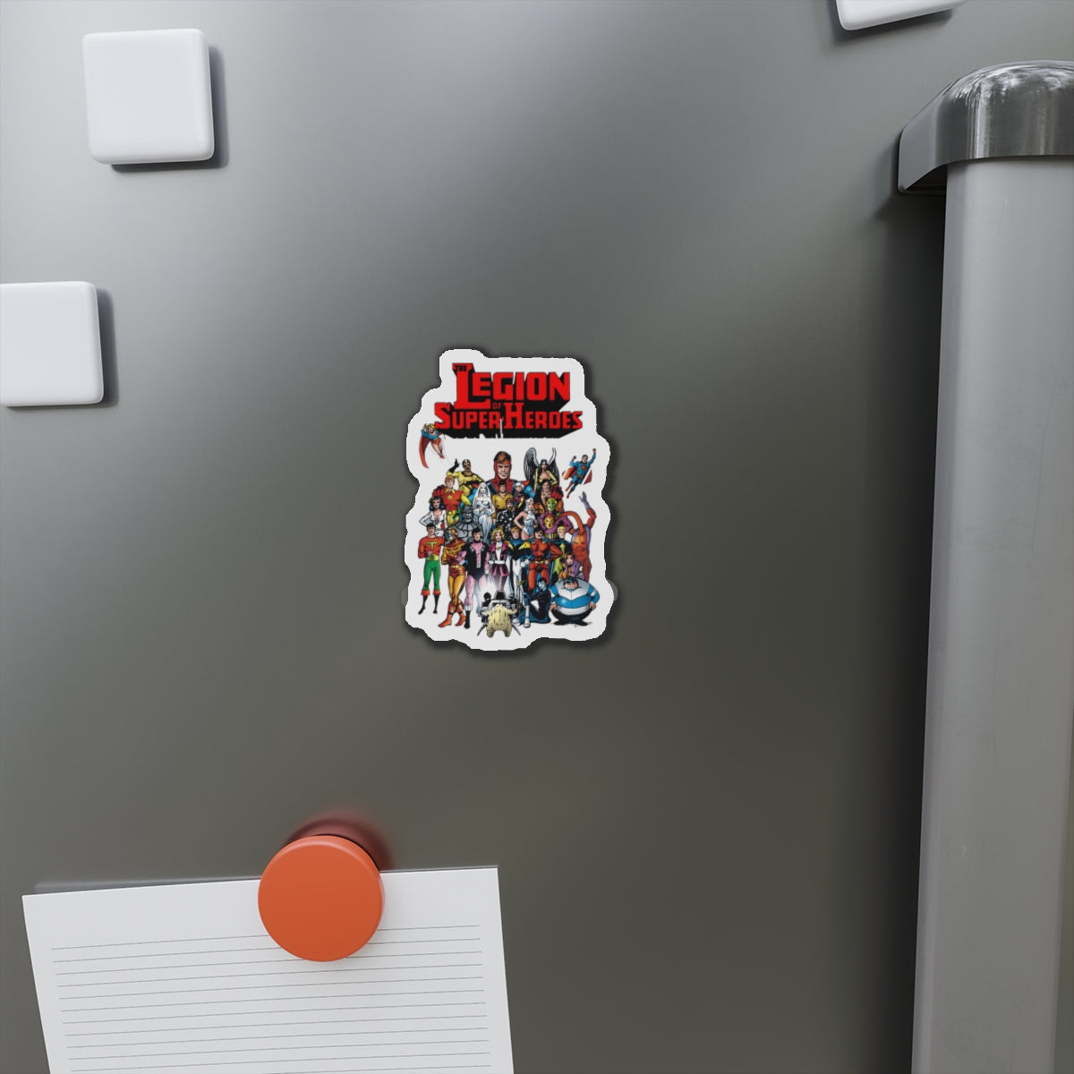 Legion of Super-Heroes Die-Cut Magnet - #300 Cover Art - Lightning Lad, Saturn Girl, Cosmic Boy, Superboy, Supergirl, Wildfire, Dream Girl, Bouncing Boy, Brainiac 5 - DC Comics - 3", 4", 5", 6"