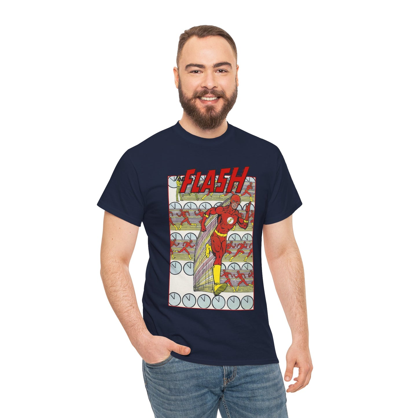 Flash T-Shirt - George Perez Art - JLA Postcard Set - 1980s Art - Justice League of America Satellite Era - Barry Allen, the Fastest Man Alive - DC Comics