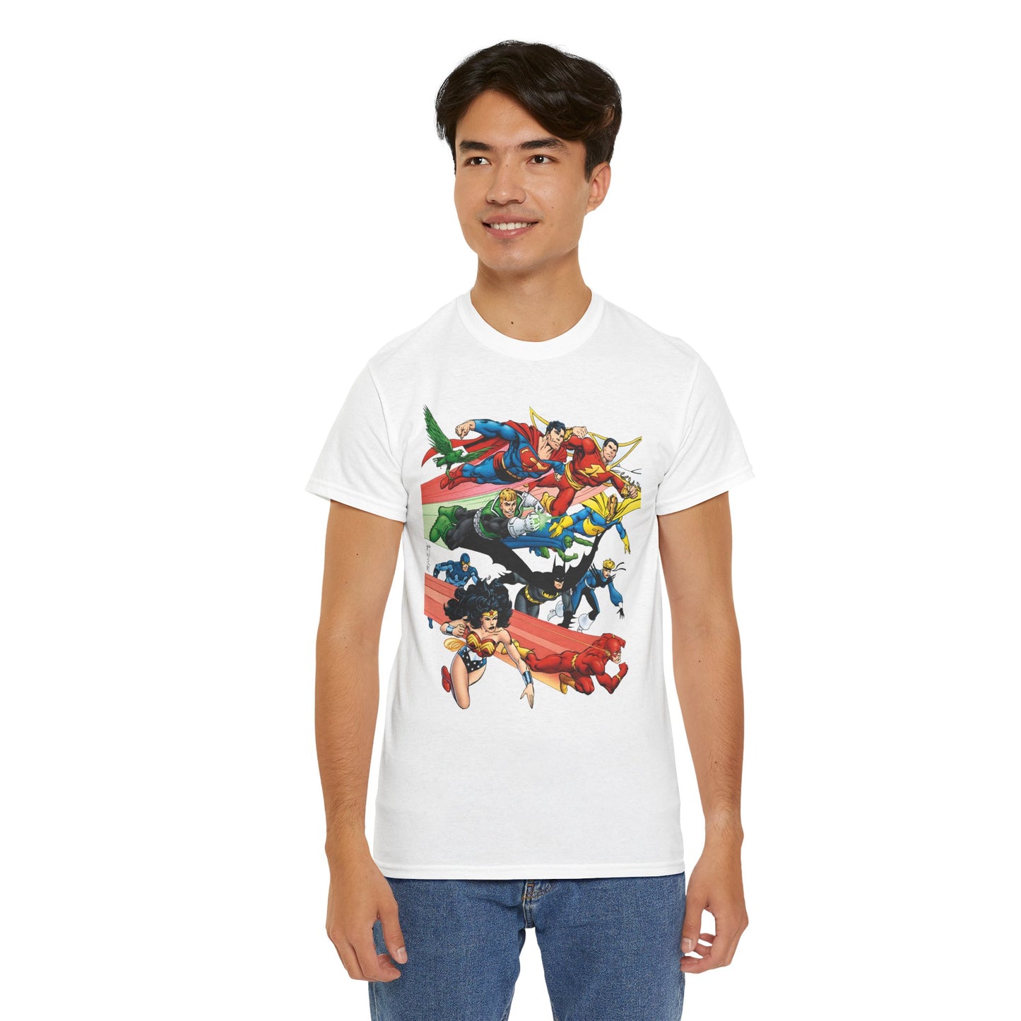 DC Legends T-Shirt - John Byrne Art - Superman, Dr Fate, Blue Beetle, Wonder Woman, Black Canary, Guy Gardner - DC Comics