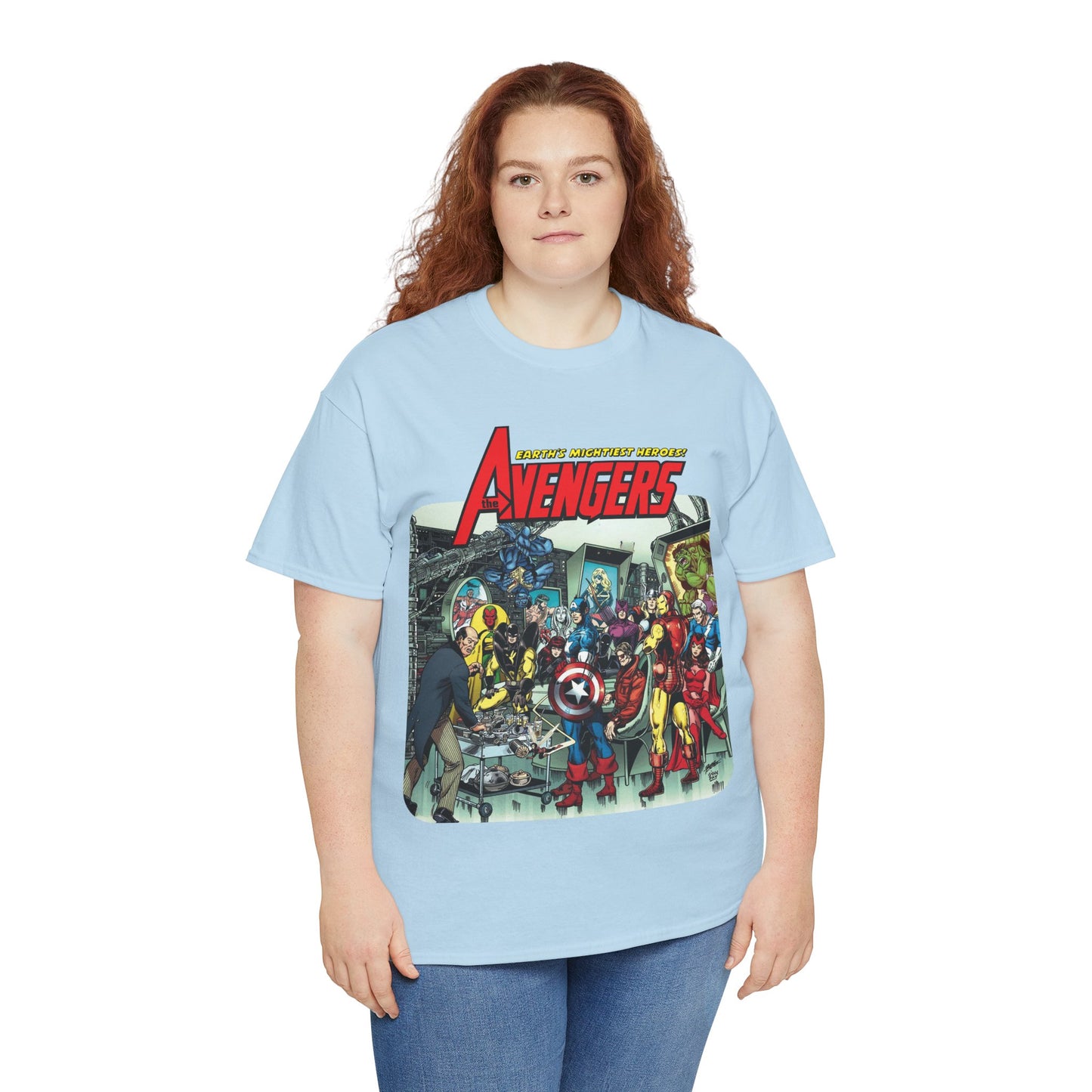 Classic Avengers T-Shirt - George Perez Art - Captain America, Hawkeye, Iron Man, Vision, Scarlet Witch, Quicksilver, Jarvis - Marvel Comics