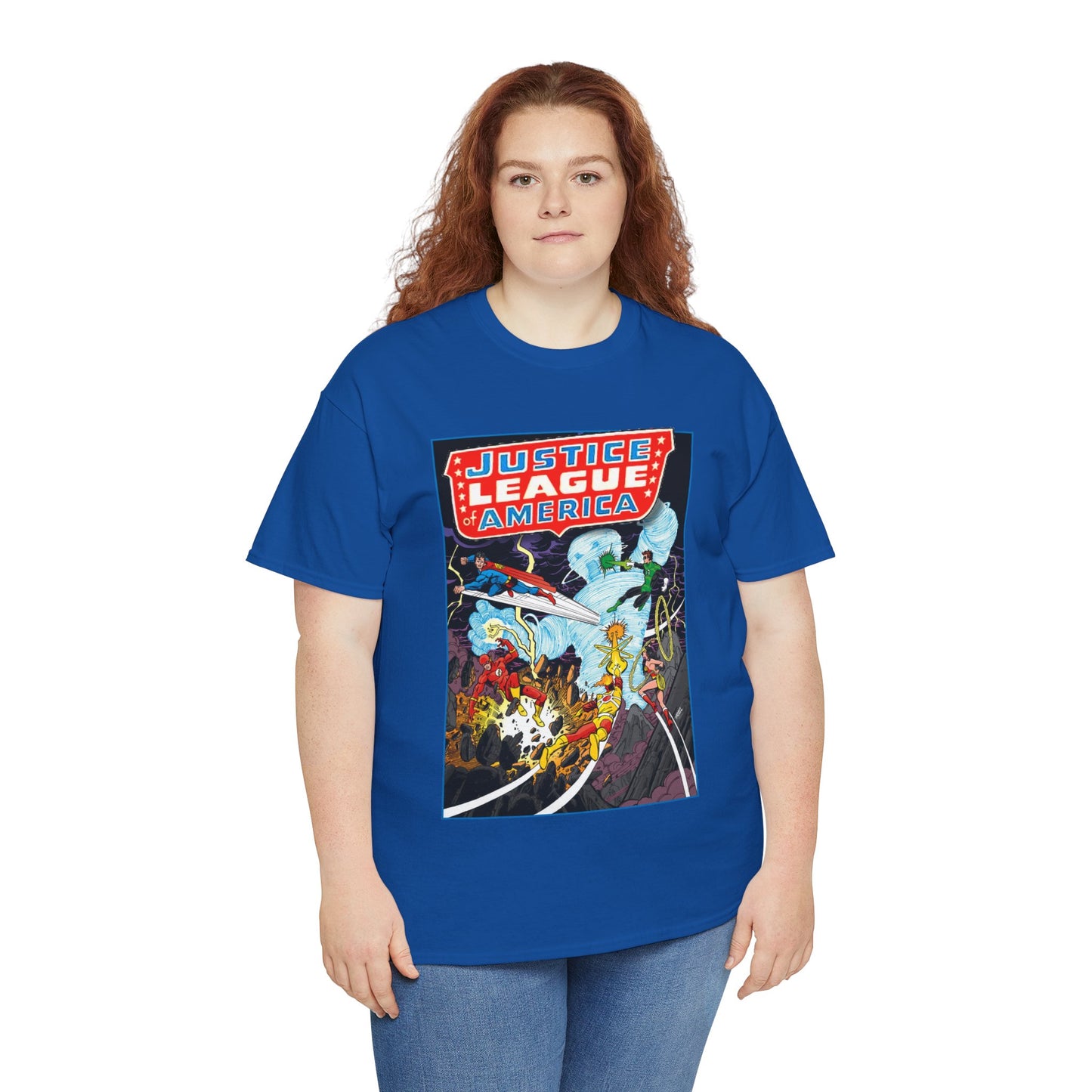 Justice League T-Shirt - George Perez Art - Tornado Tyrant - Superman, Firestorm, Flash, Wonder Woman, Green Lantern - DC Comics