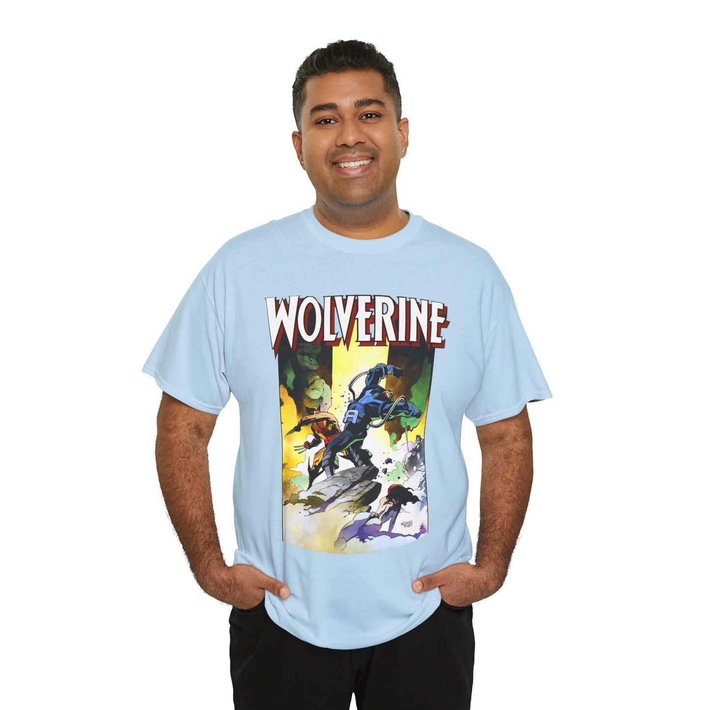 Wolverine T-Shirt - Mike Mignola Art - Jungle Adventure - Savage Land Story - Vs A Dinosaur - Logan, X-Men Member - Marvel Comics