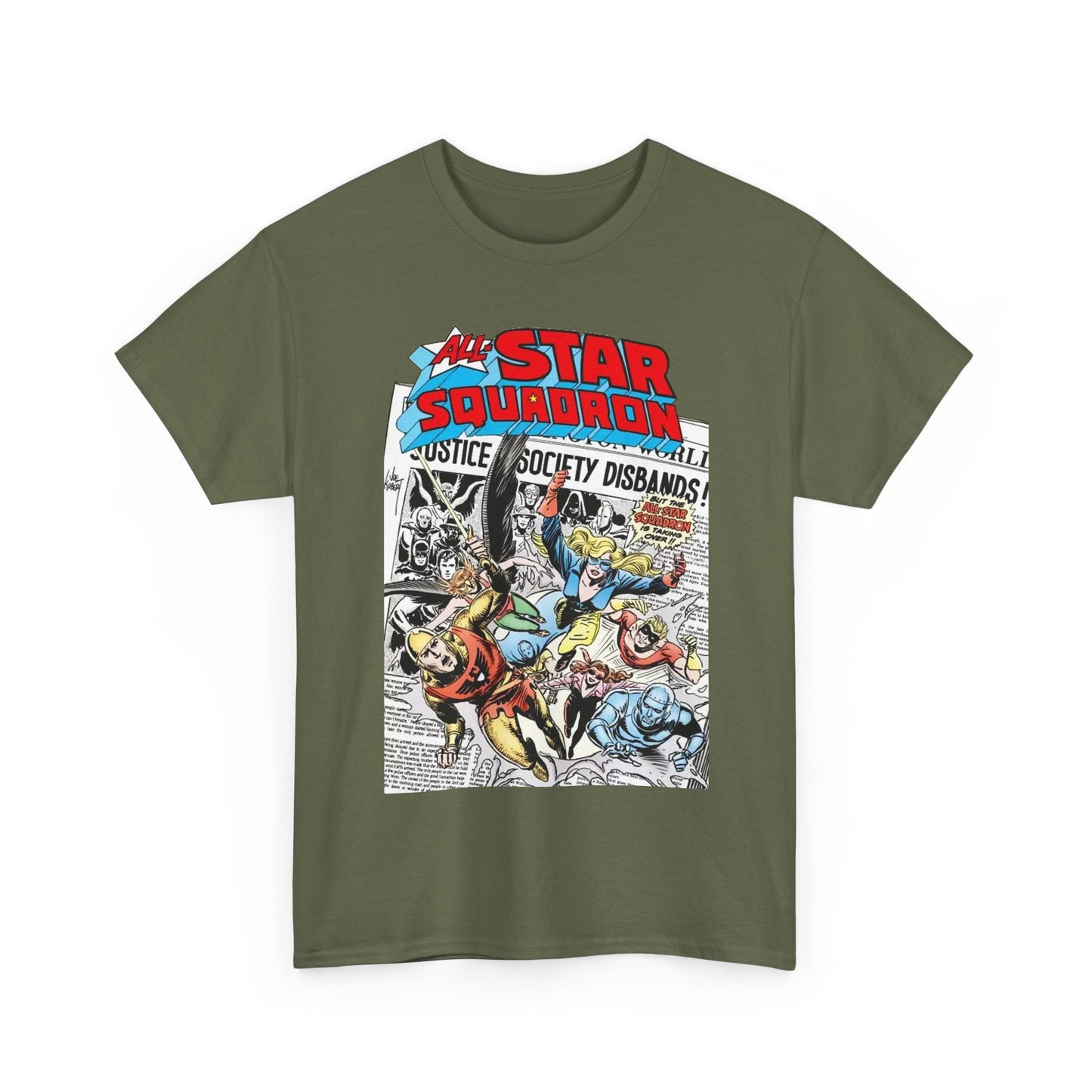 All-Star Squadron T-Shirt - Joe Kubert Art - Liberty Belle, Robotman, Shining Knight, Johnny Quick, Firebrand - JSA Connection - DC Comics