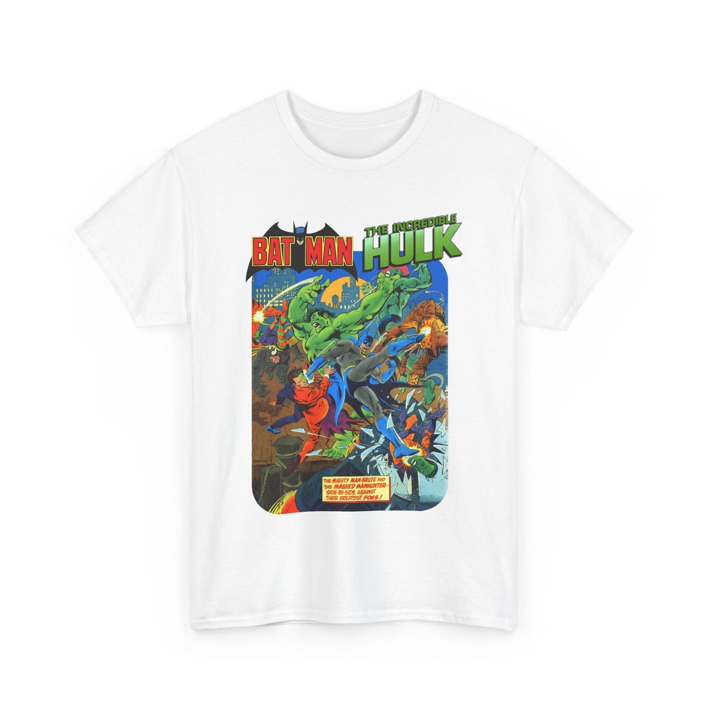 Batman & Incredible Hulk T-Shirt - DC/Marvel Comics 1970s Team-Up - Two-Face & Leader - Retro Art