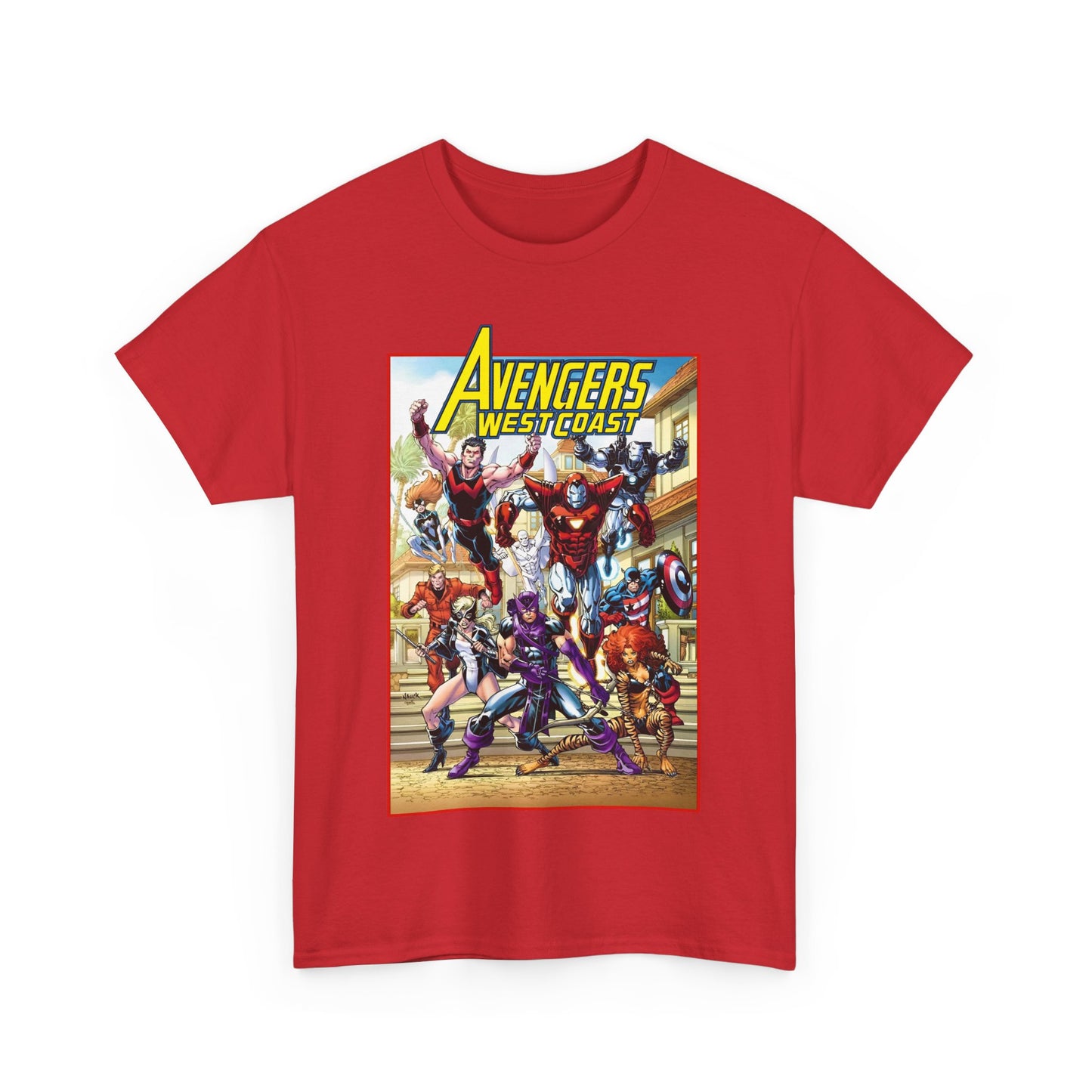 West Coast Avengers T-Shirt - Todd Nauck Art - Hawkeye, Iron Man, Wonder Man, Tigra, Vision - Marvel Comics