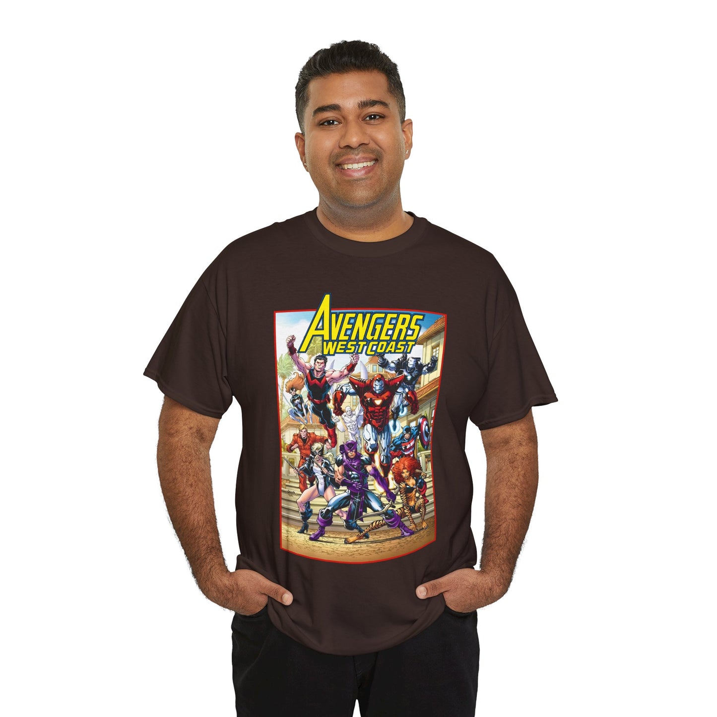 West Coast Avengers T-Shirt - Todd Nauck Art - Hawkeye, Iron Man, Wonder Man, Tigra, Vision - Marvel Comics