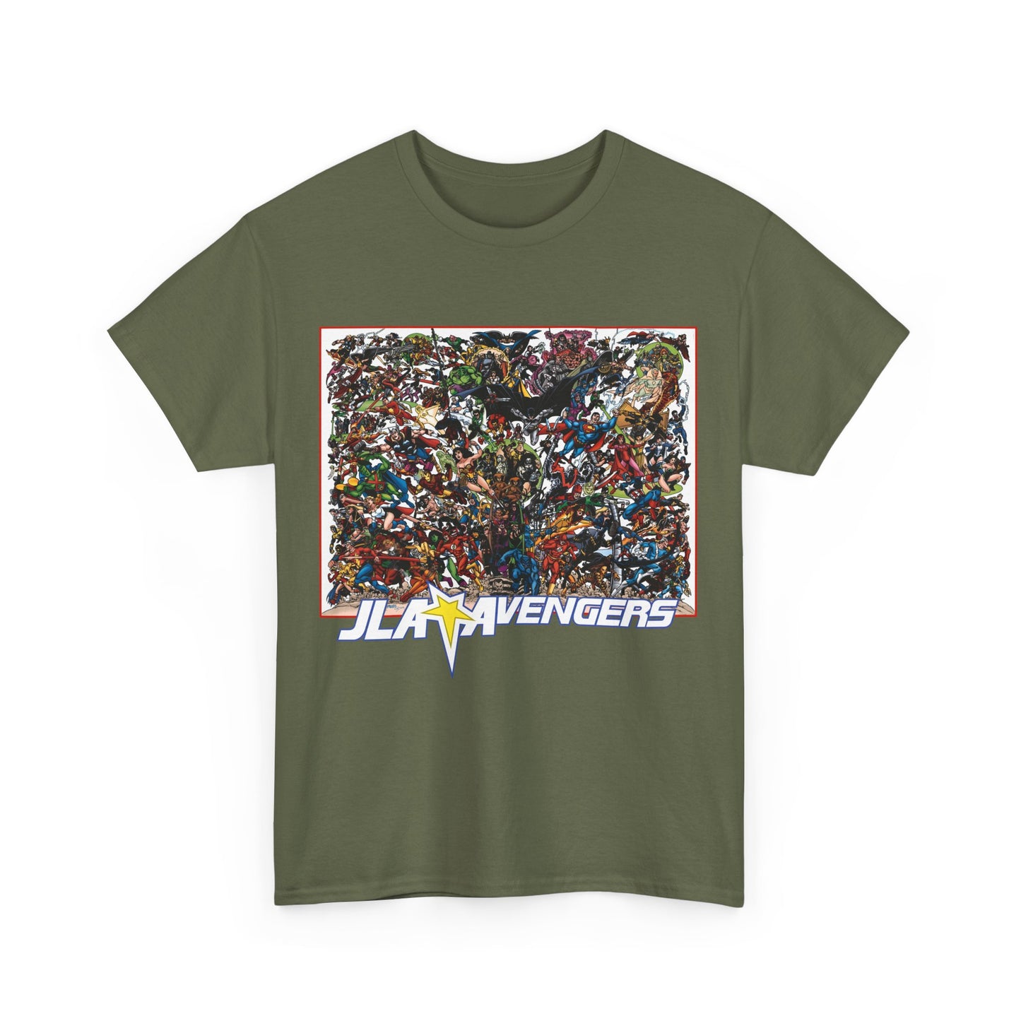 JLA Vs Avengers T-Shirt - Stunning, Classic George Perez Art - DC & Marvel 200s Crossover - Superman, Thor, Wonder Woman, Captain America, Flash, Black Panther, Iron Man, Batman